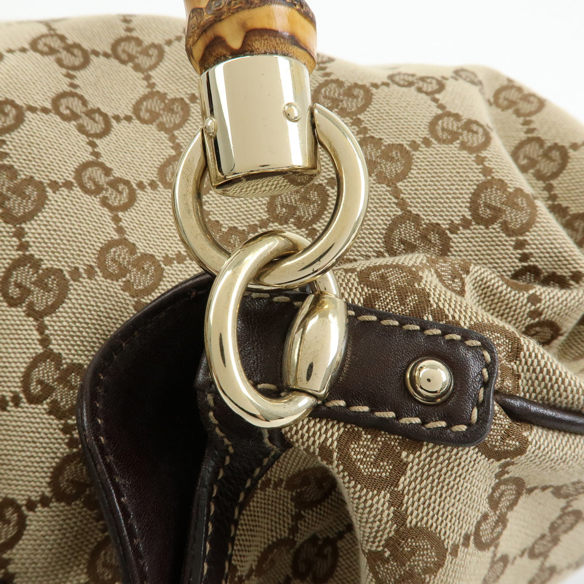 GUCCI Bamboo GG Canvas Leather 2Way Bag Hand Bag Beige Brown 169976