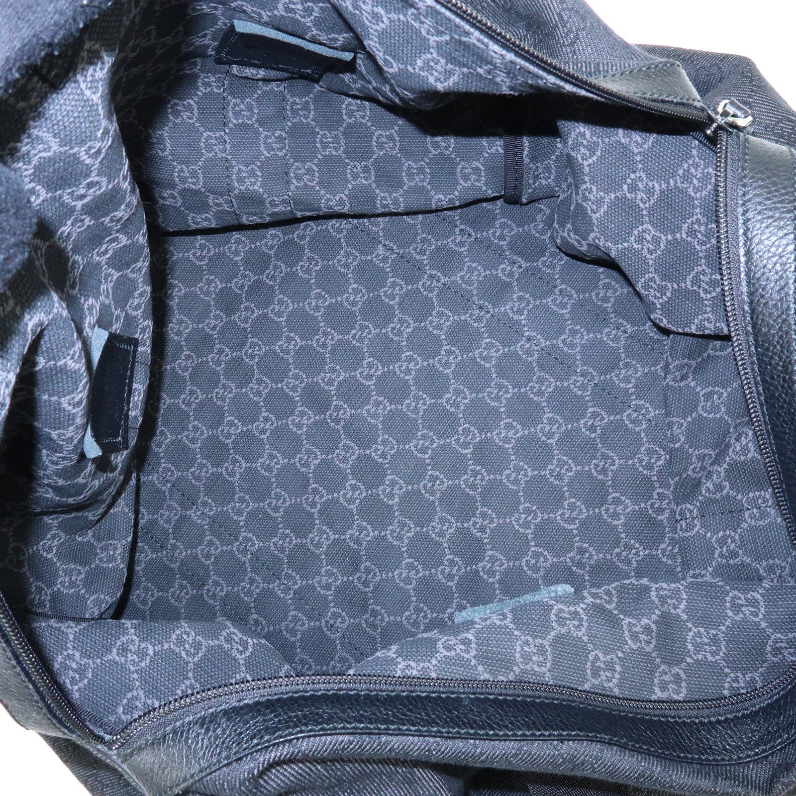 GUCCI GG Denim Leather Boston Bag Shoulder Bag Hand Bag Black 105671