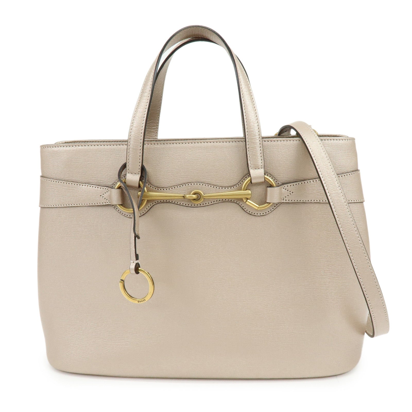 GUCCI Horsebit Leather 2Way Bag Hand Bag Champaign Pink 319795
