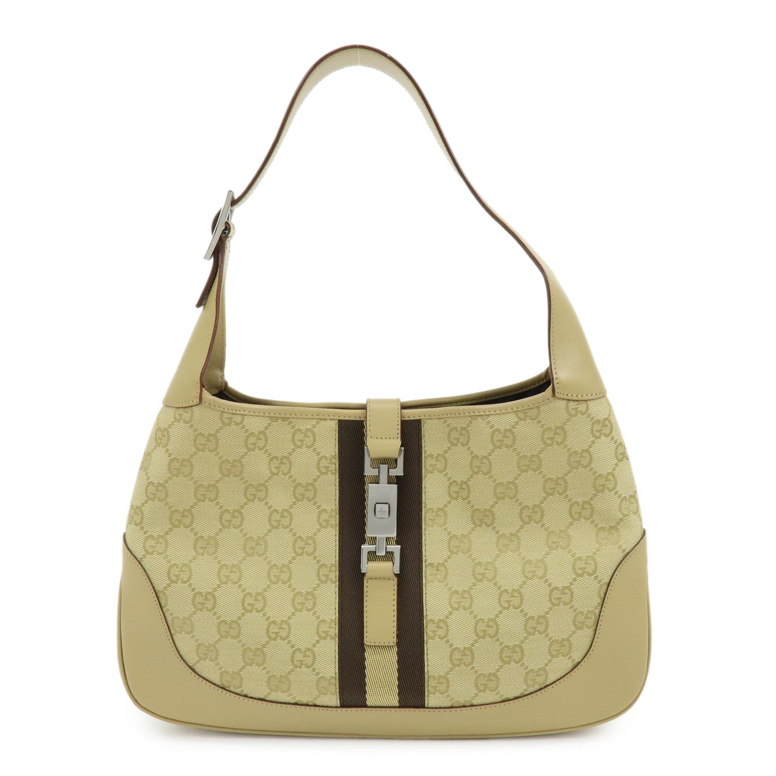 GUCCI Jackie Sherry GG Canvas Leather Shoulder Bag Beige 00963 001998