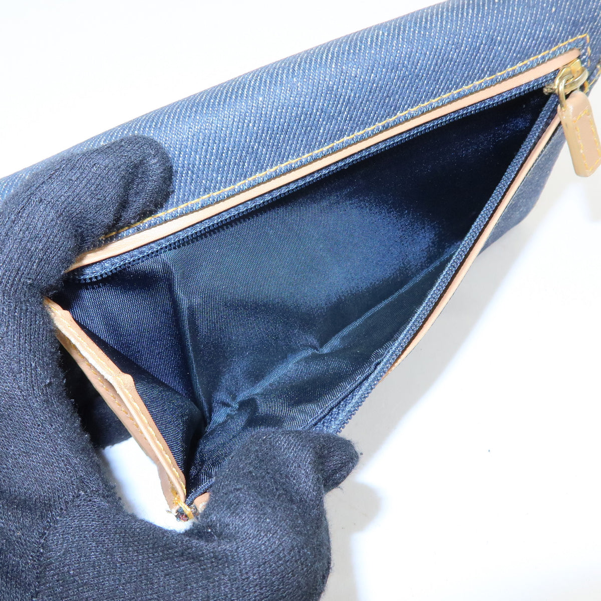 Christian Dior Saddle Denim Leather Bi-fold Long Wallet Blue