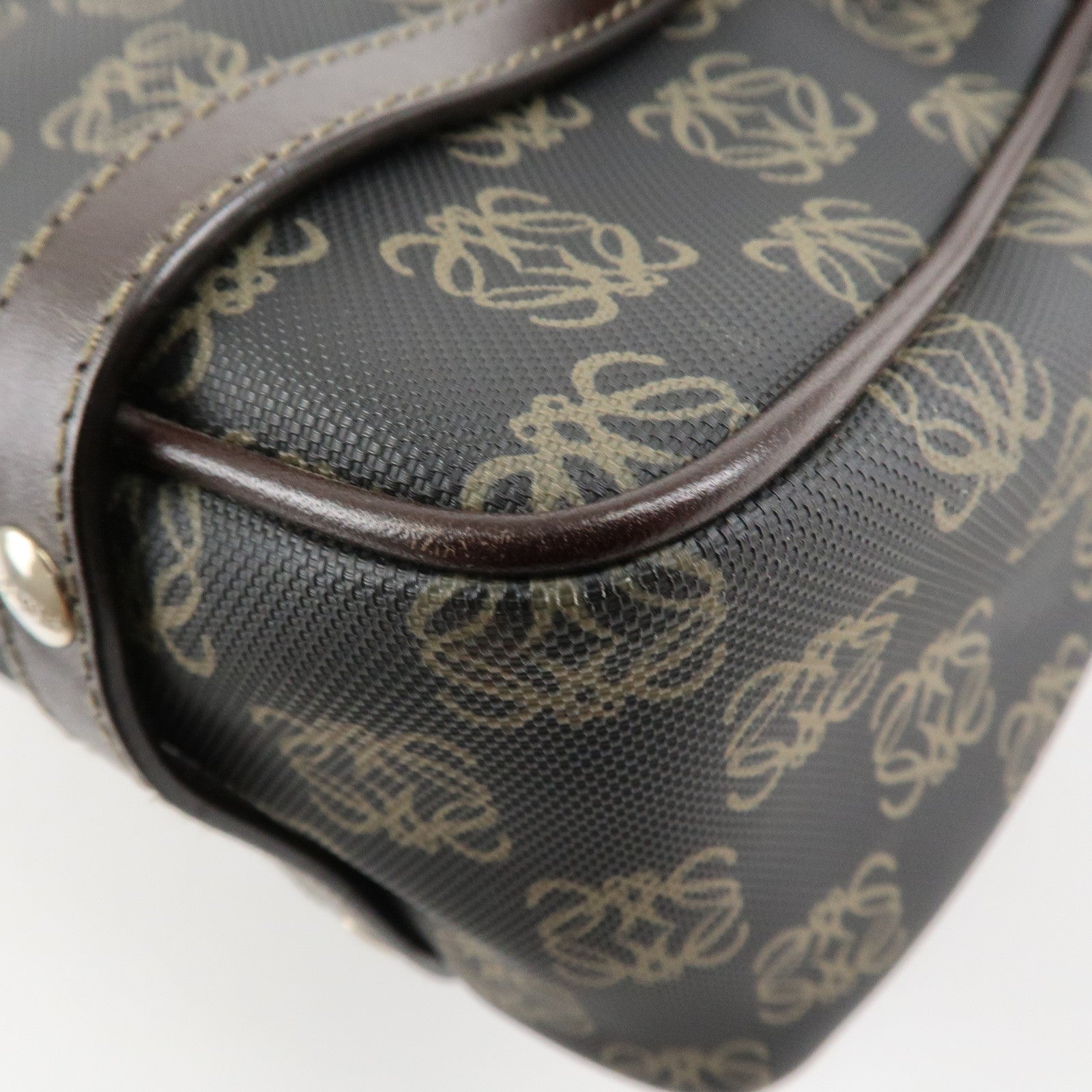 LOEWE Repeat Anagram PVC Leather 2Way Boston Bag Hand Bag Brown Used