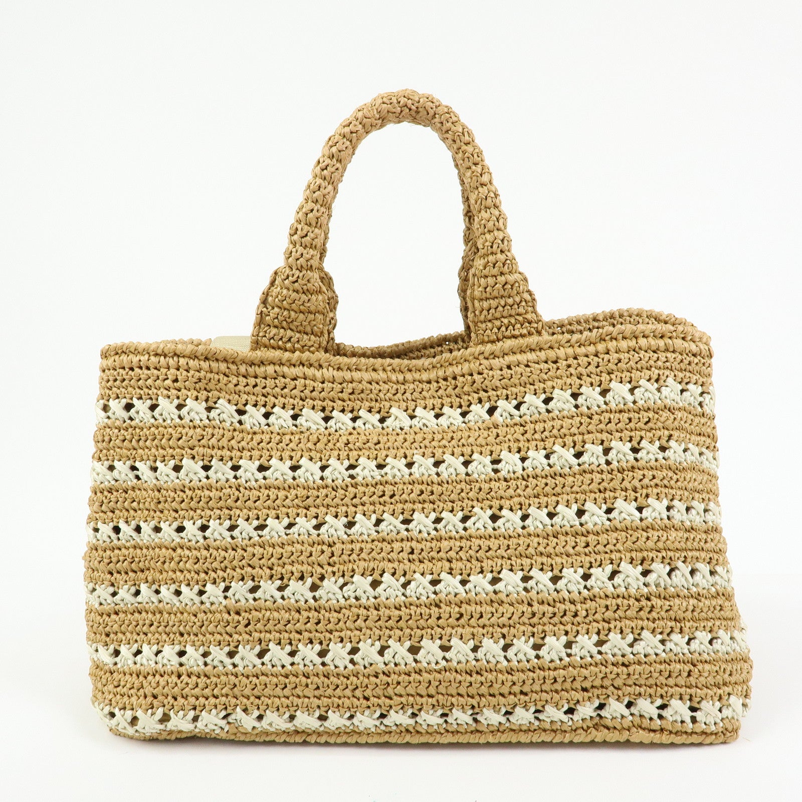 PRADA Canapa Raffia 2Way Bag Hand Bag Shoulder Bag Beige BN2888