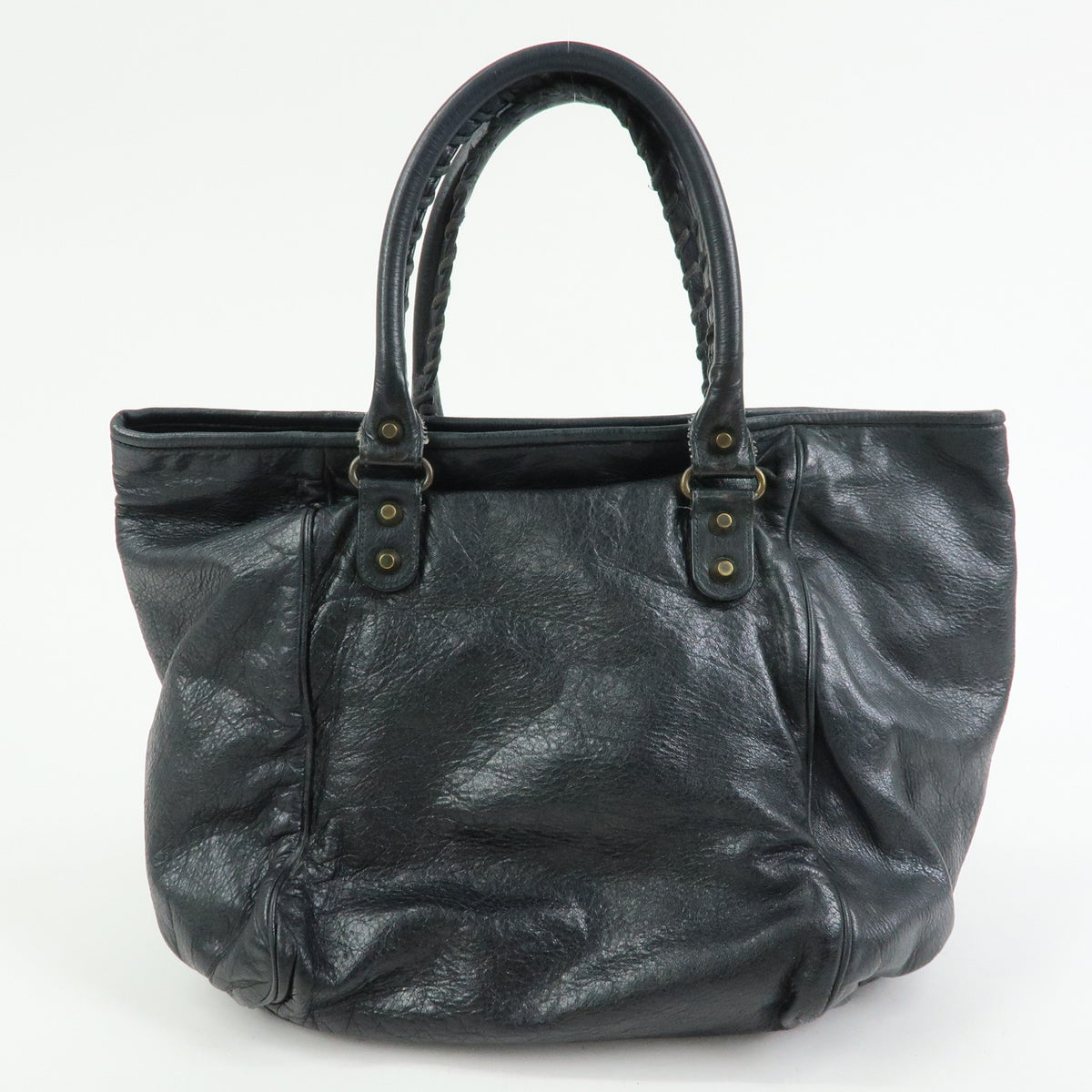 BALENCIAGA The Sunday Leather Tote Bag Hand Bag Black 228750