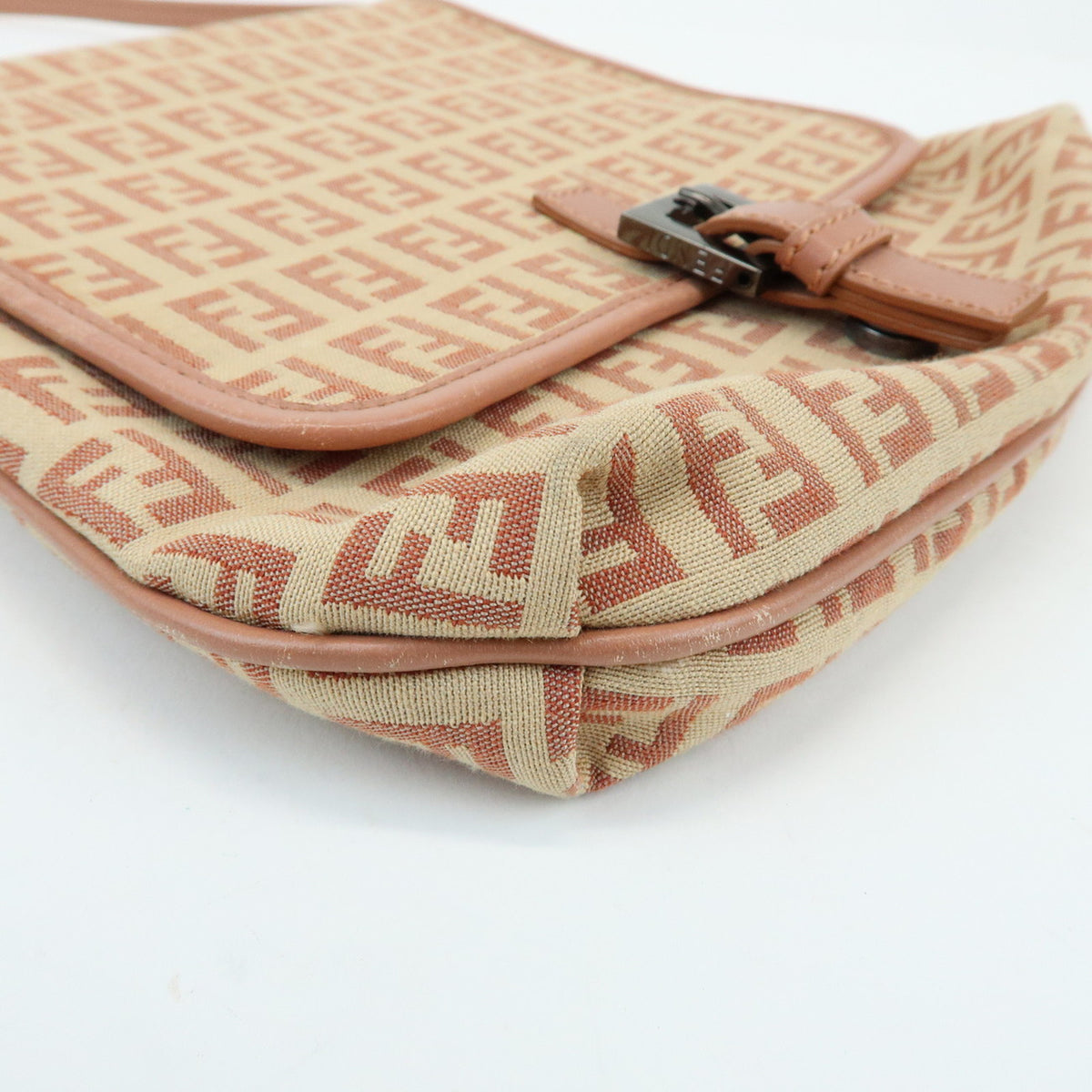 FENDI Zucchino Canvas Leather Shoulder Crossbody Bag Beige Pink 8BT052