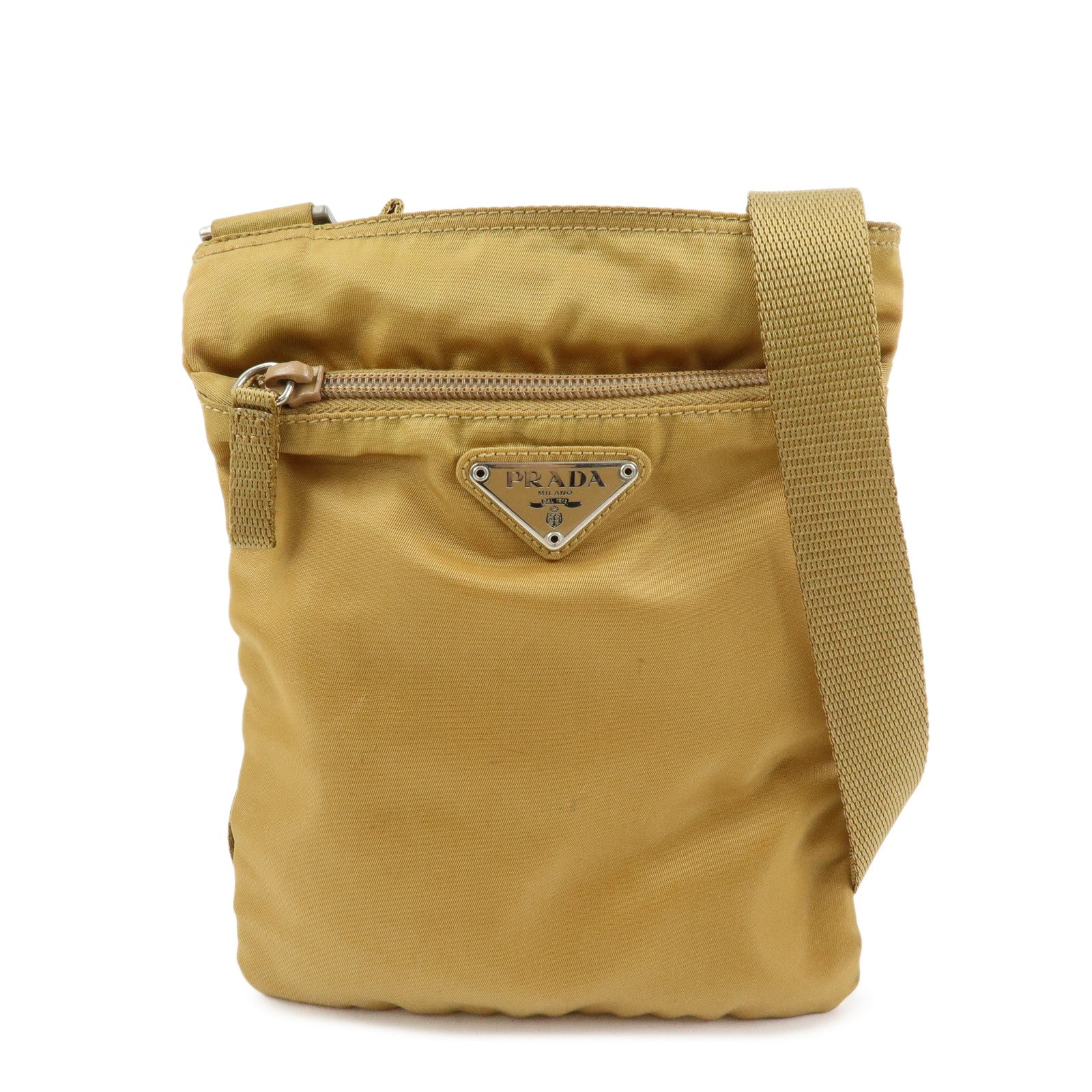 PRADA Triangle Logo Nylon Shoulder Crossbody Bag Light Brown B7792