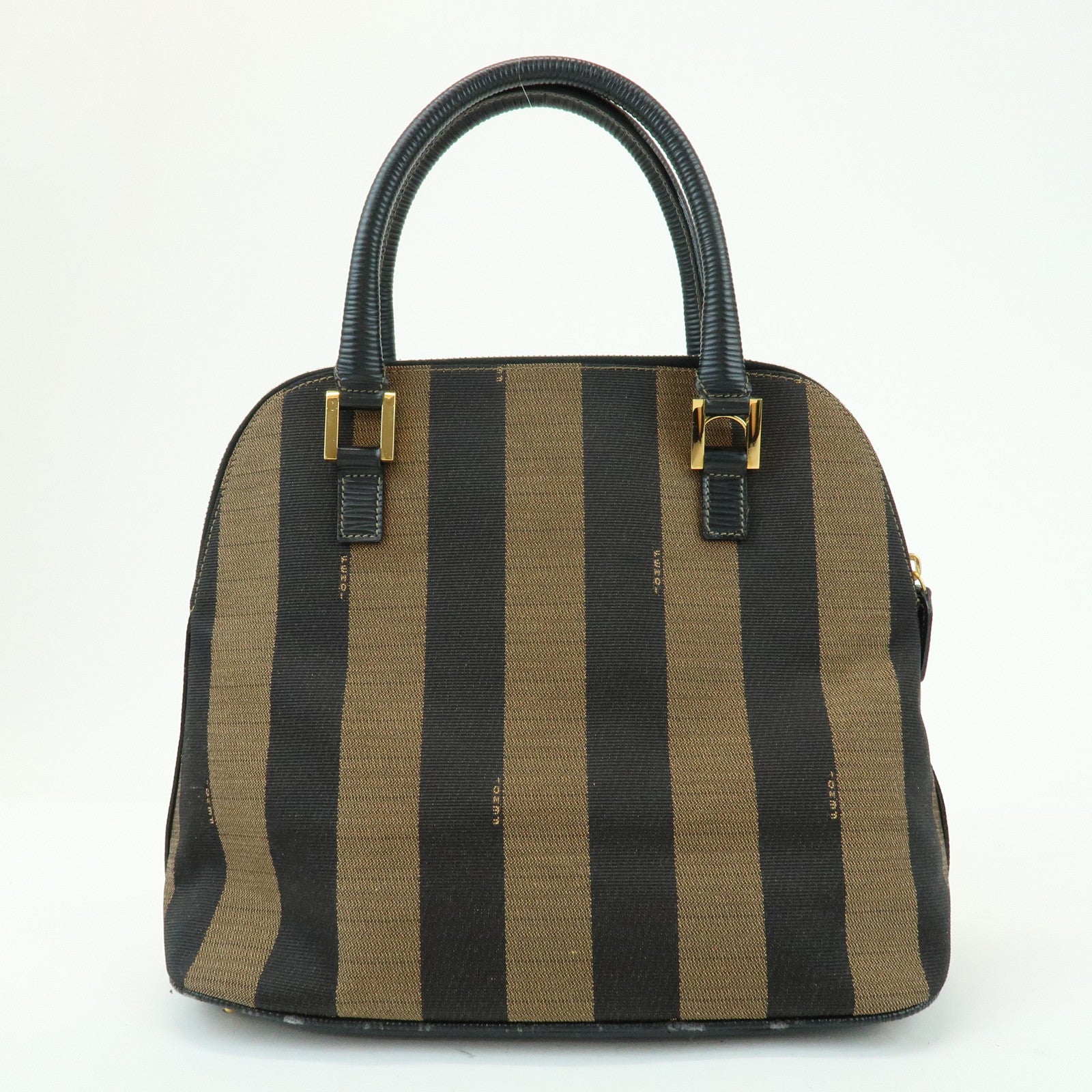 FENDI Pequin Canvas Embossed Leather 2Way Bag Hand Bag Brown