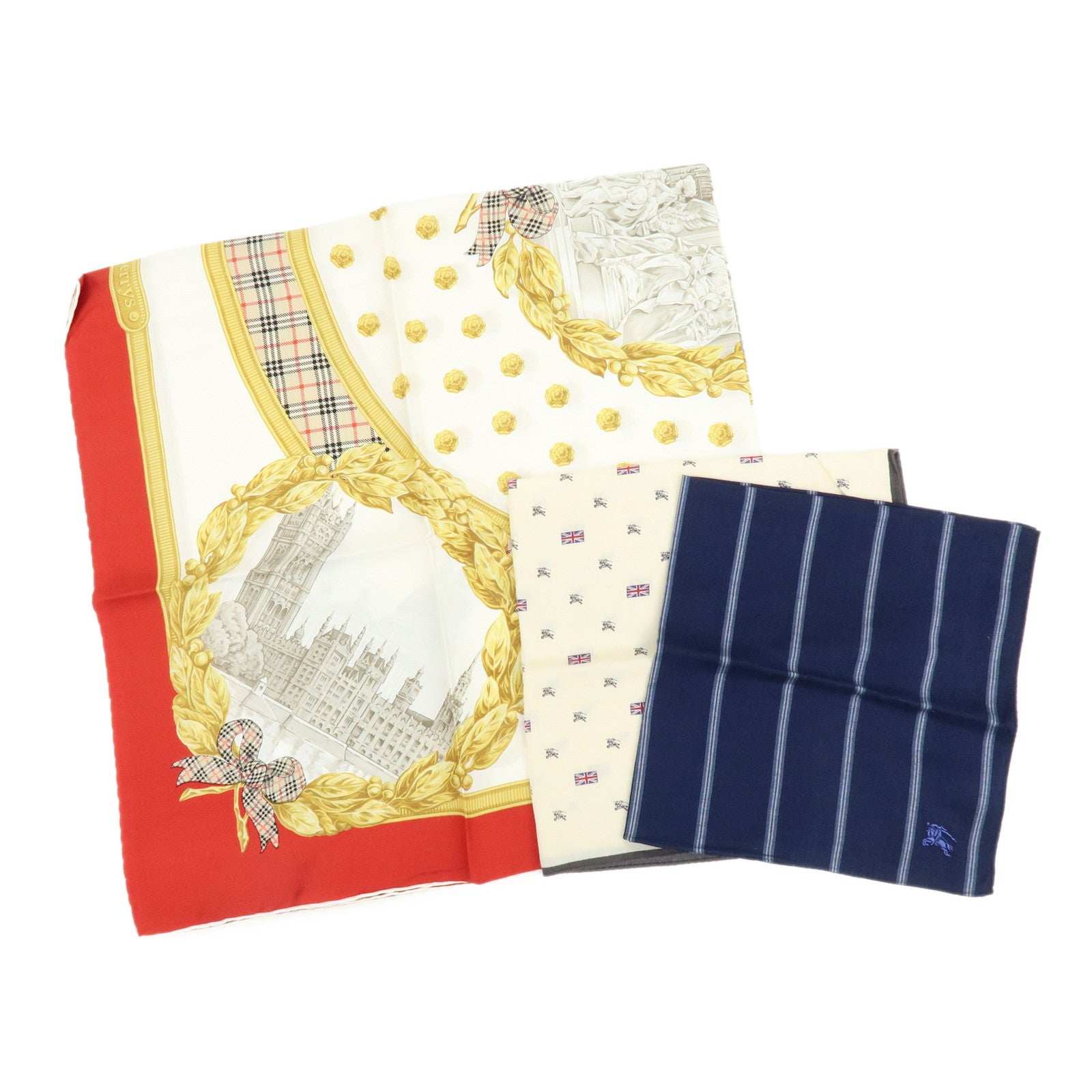 BURBERRY Lot of 3 Silk Cotton Scarf Nova Plaid Navy White Red