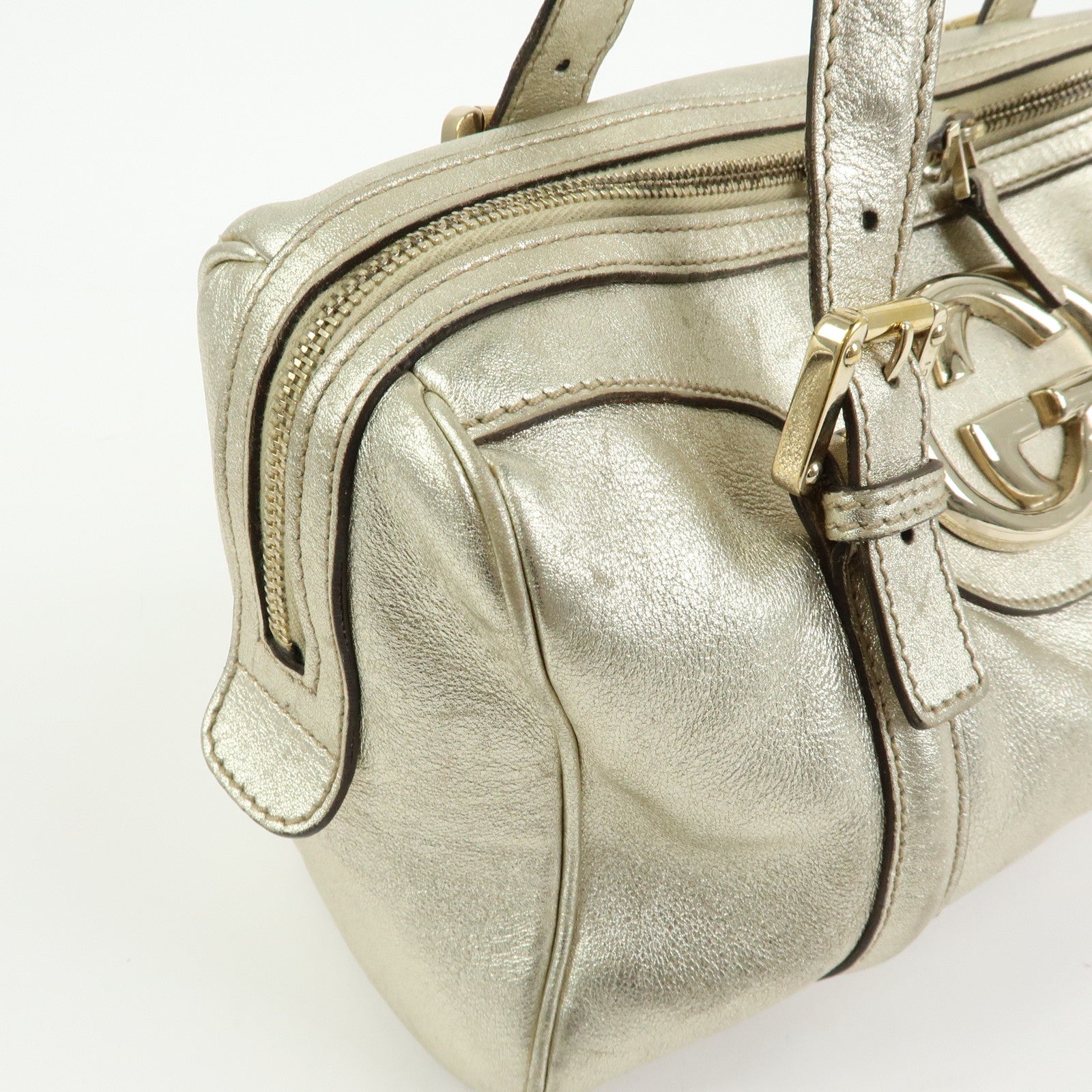 GUCCI Interlocking G Leather Mini Boston Bag Champagne Gold 170009