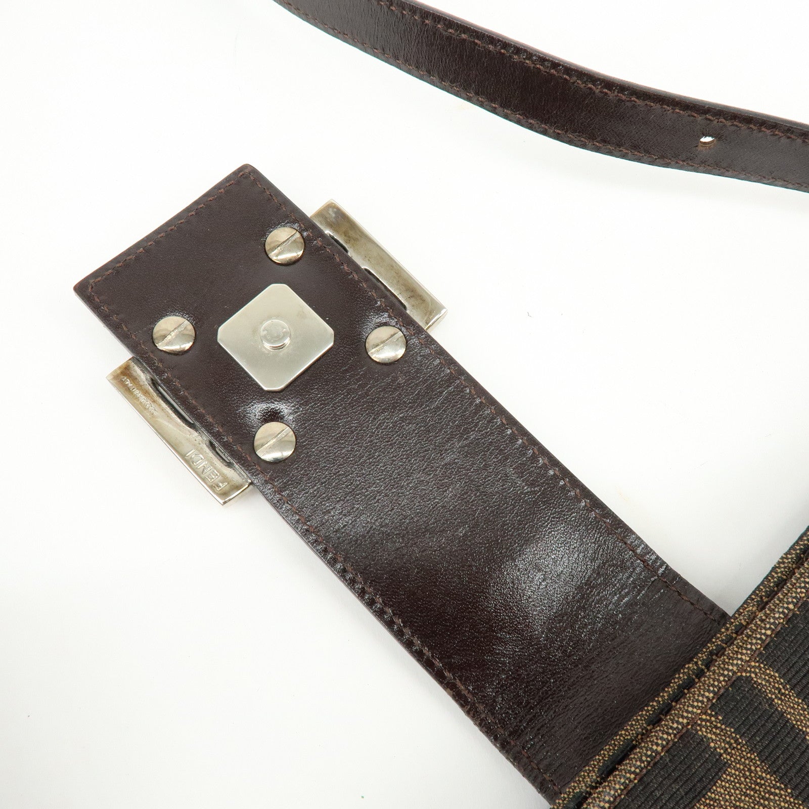 FENDI Zucca Canvas Leather Shoulder Bag Brown Black 26727