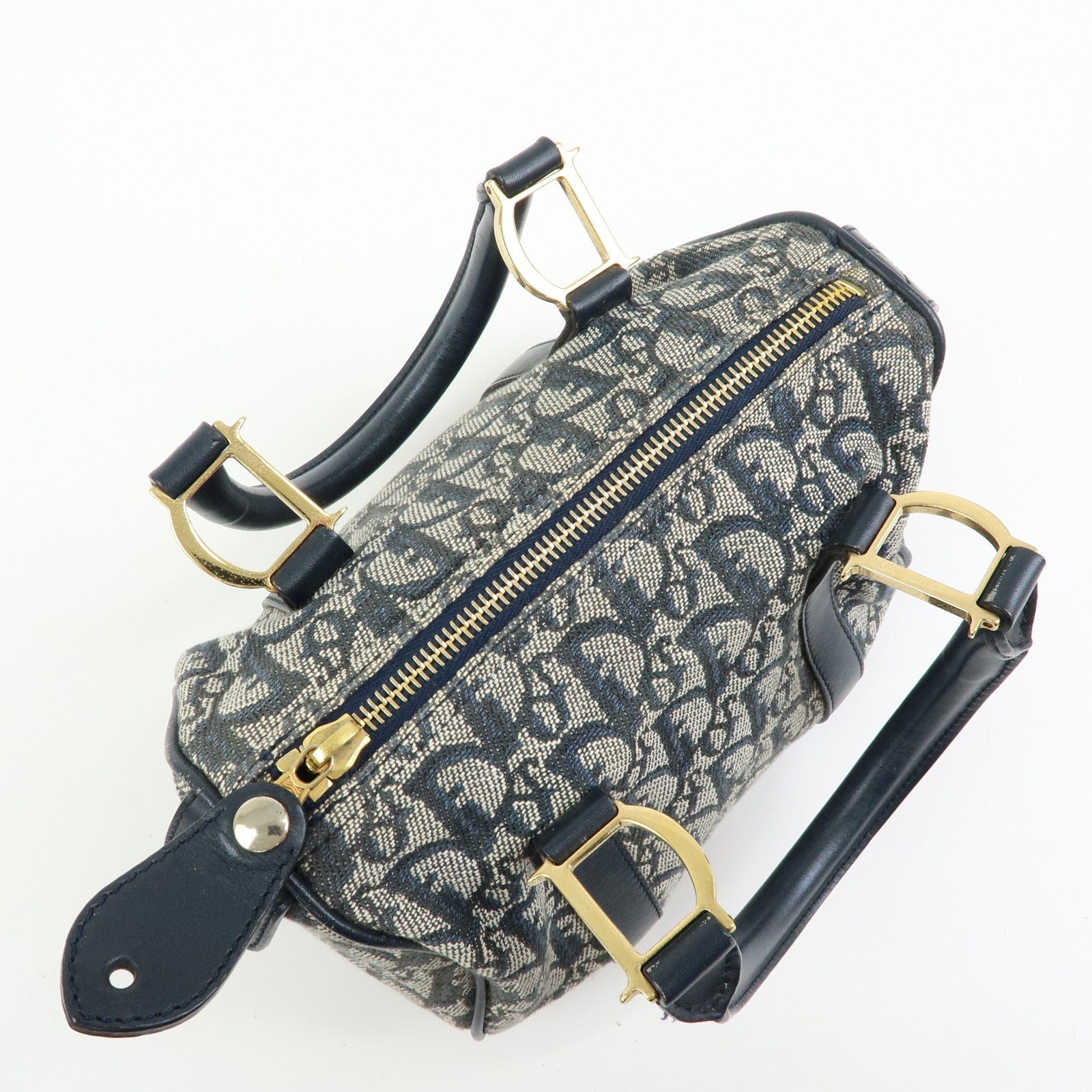 Christian Dior Trottern Jacquard Leather Mini Boston Bag Hand Bag Navy