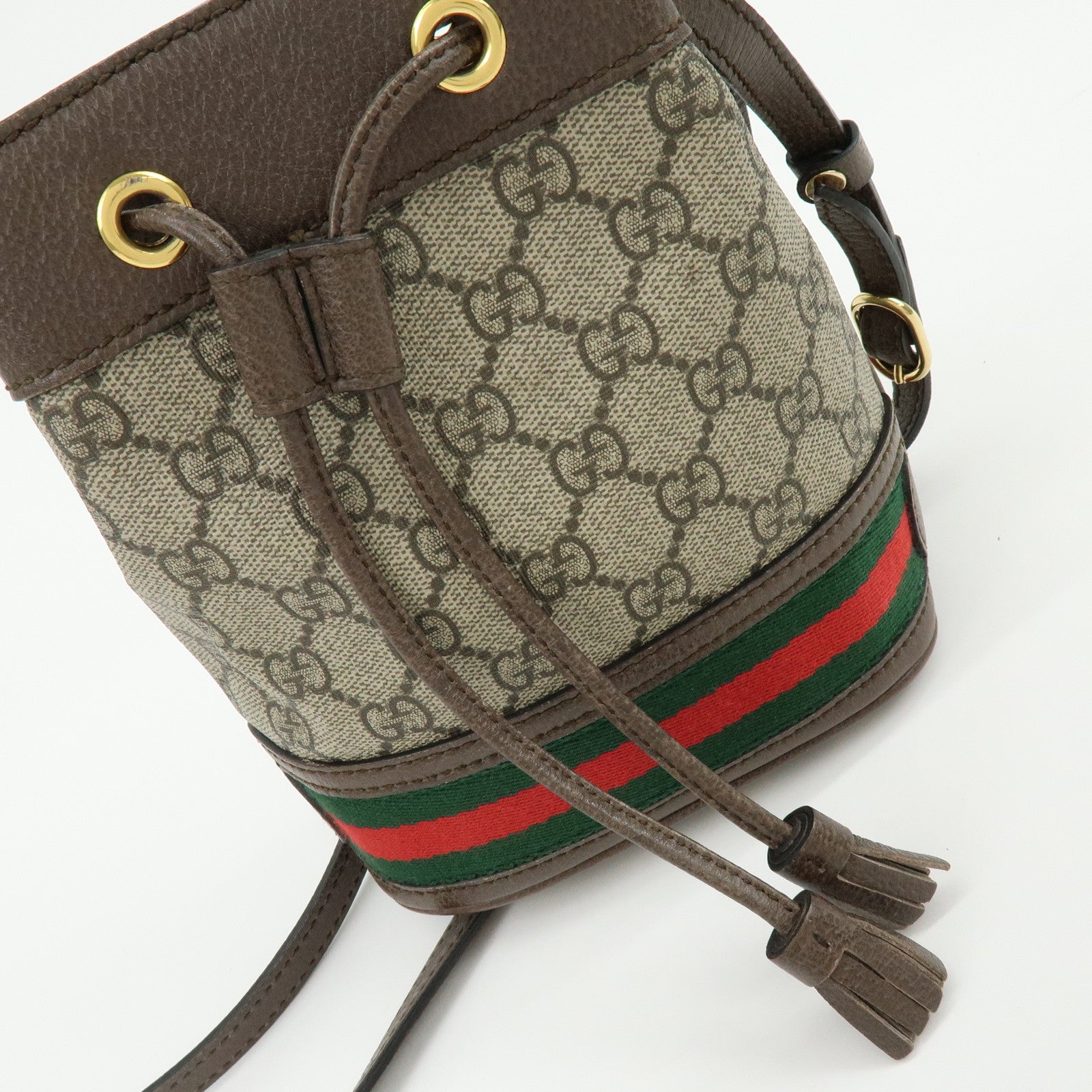 GUCCI Ophidia Sherry GG Supreme Leather Mini Bucket Bag 550620