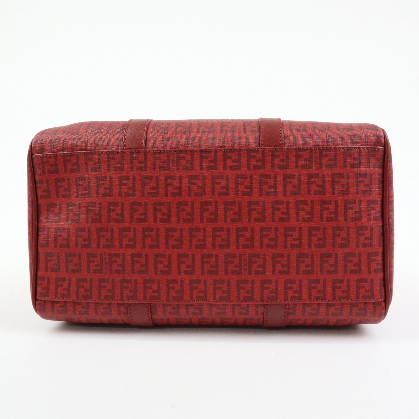 FENDI Zucchino PVC Leather Boston Bag Hand Bag Red 8BL098