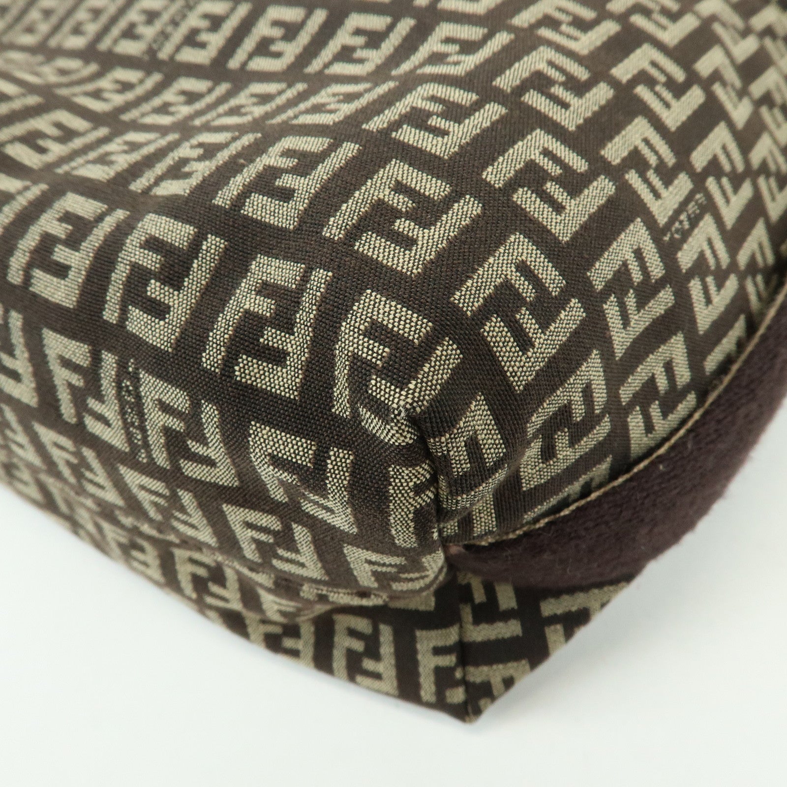 FENDI Zucchino Jacquard Canvas Leather Shoulder Bag Brown 8BR317