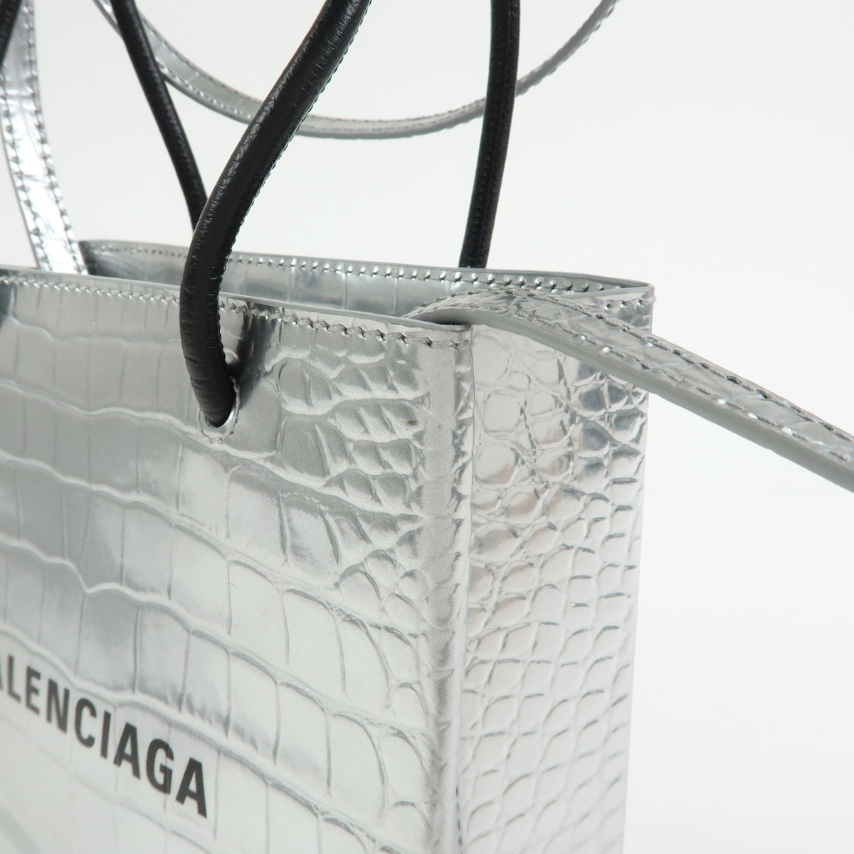BALENCIAGA THE SHOPPING Leather 2Way Tote Hand Bag XXS Silver 597858