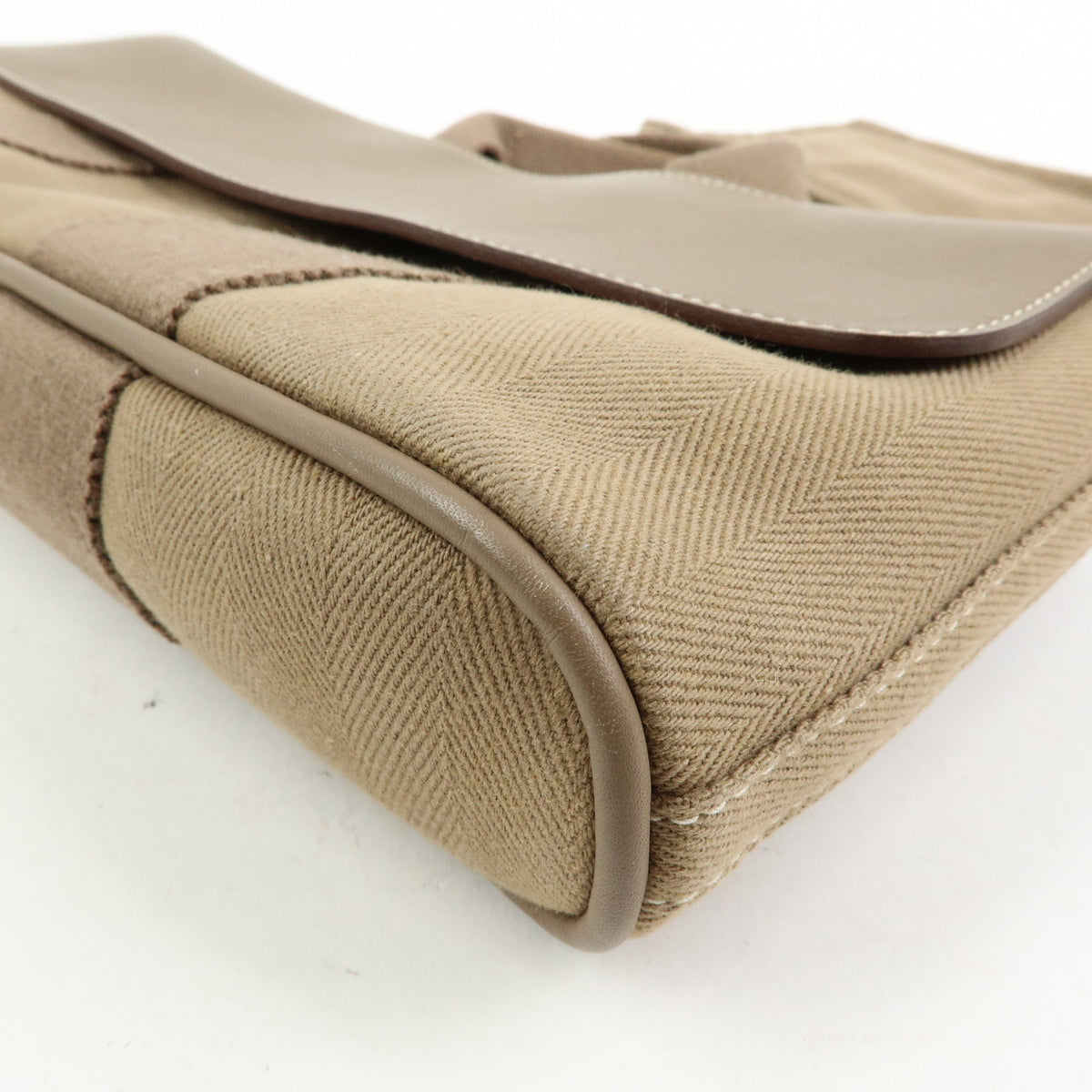 HERMES Valparaiso Long PM Calf Skin Tote Bag Hand Bag Etoupe