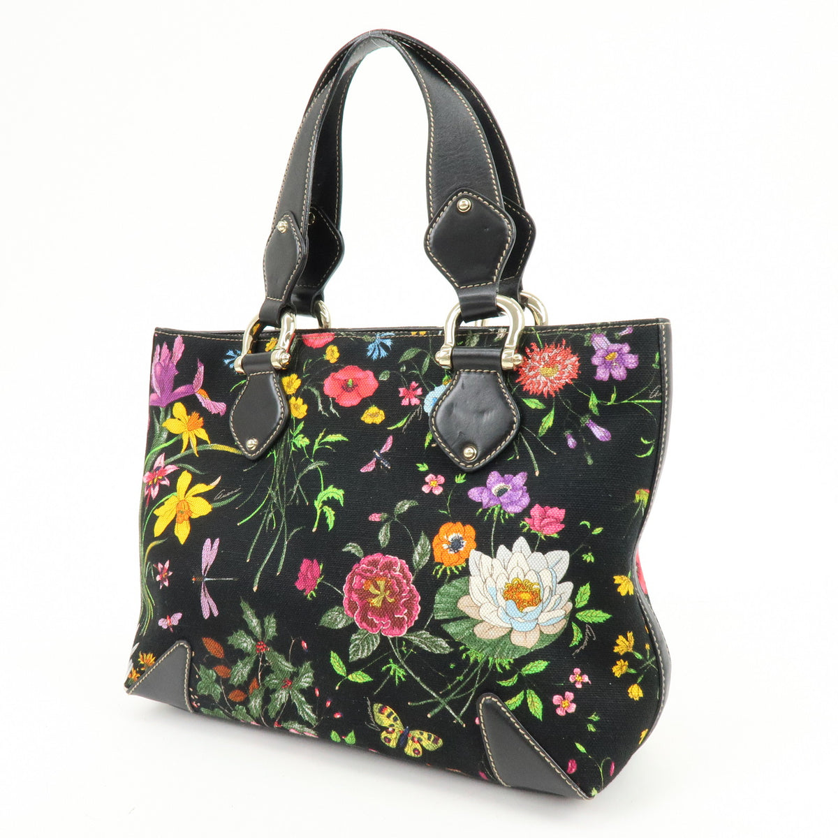 GUCCI Flora Jacquard Leather Tote Bag Hand Bag Multicolor 153024