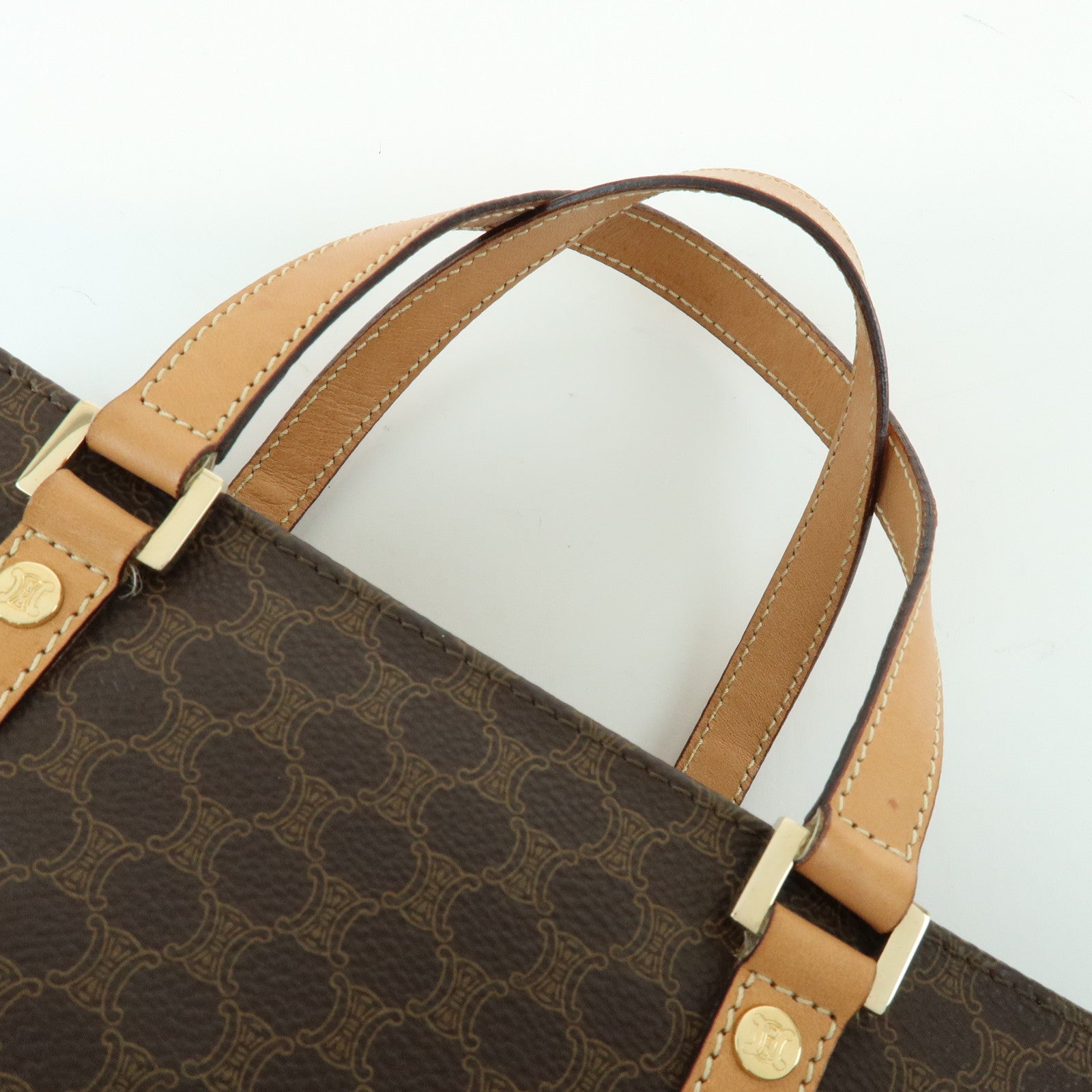 CELINE Macadam Leather Hand Bag Tote Bag Brown