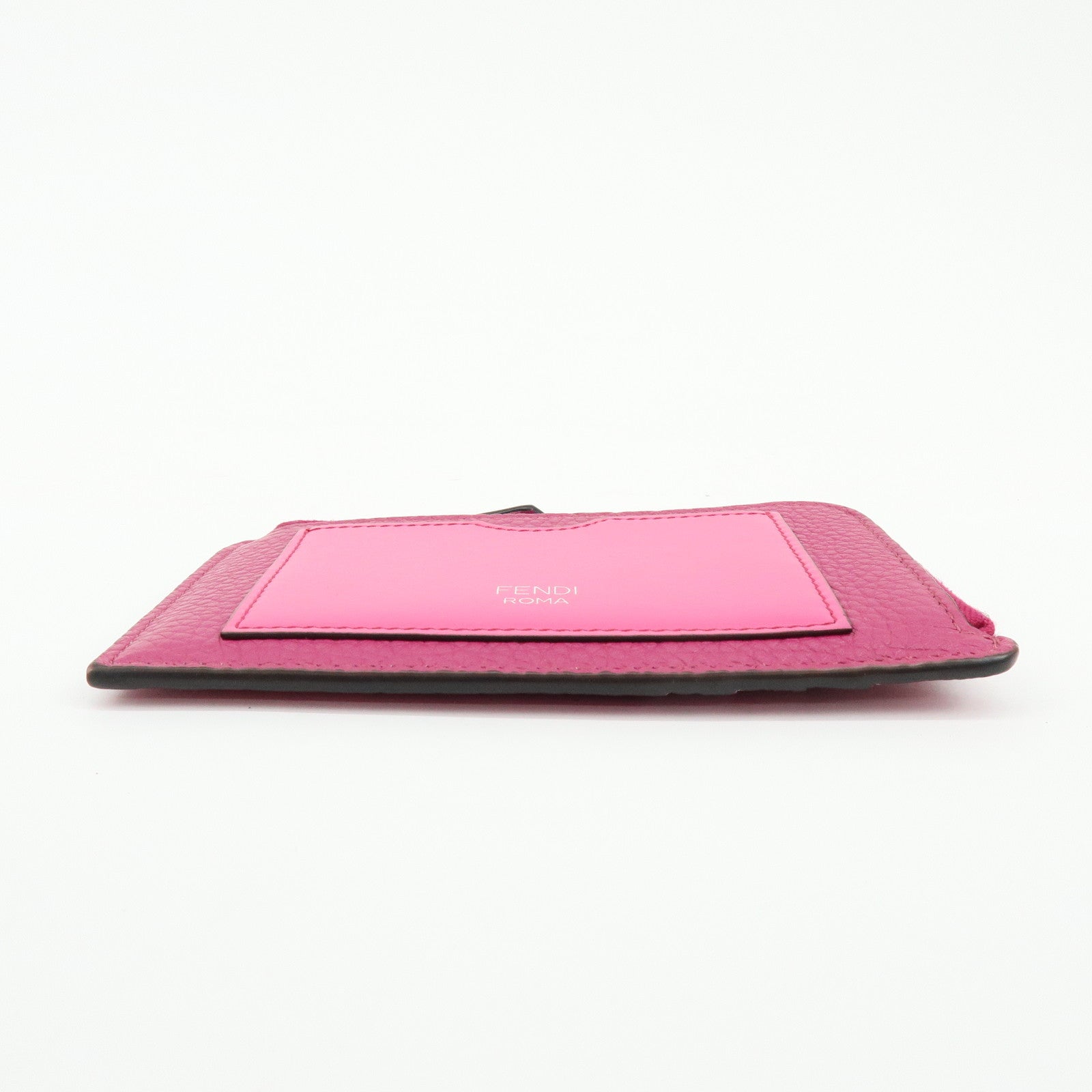 FENDI Logo Selleria Calf Leather Card Case Pink 8M0489