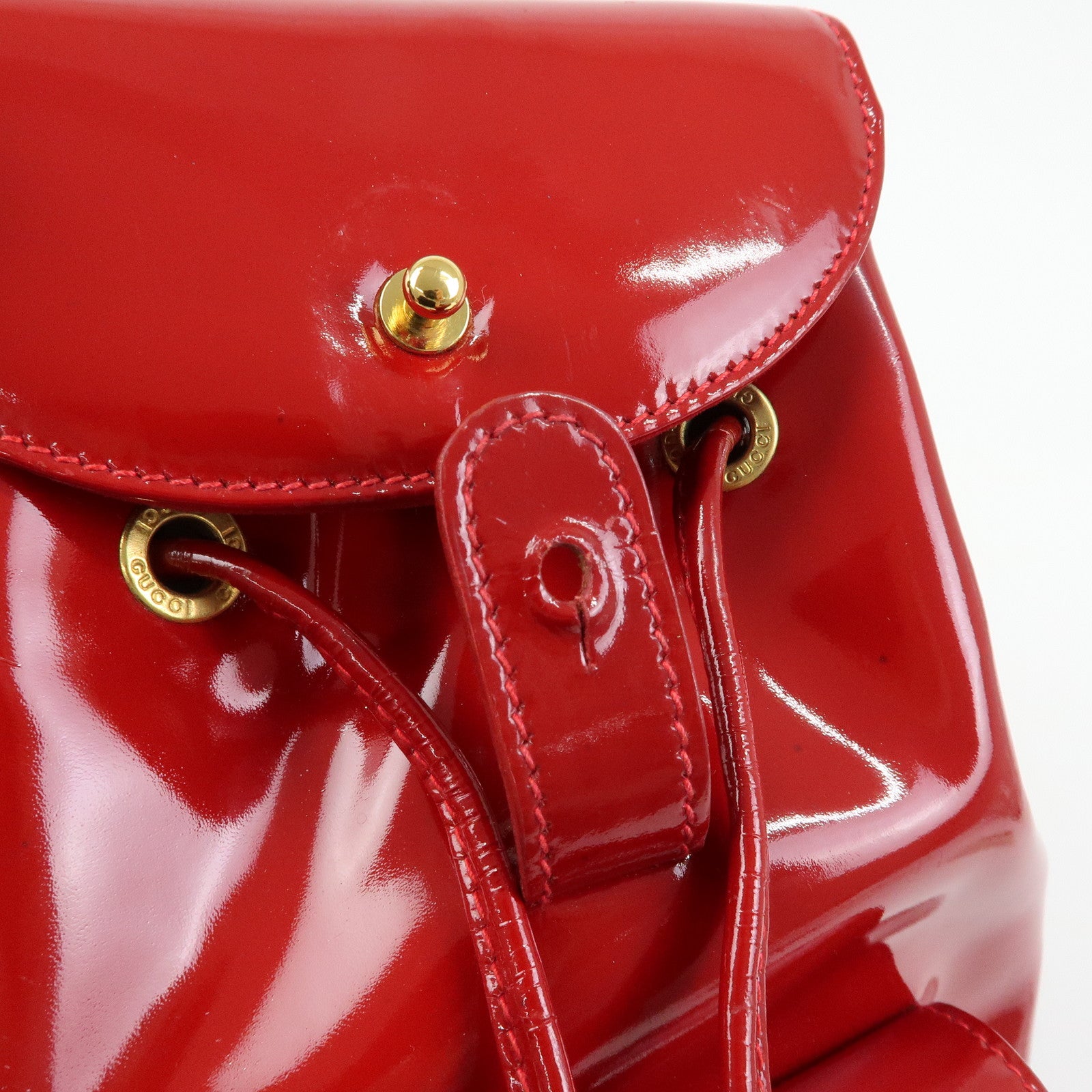 GUCCI Bamboo Patent Leather Backpack Rucksack Red 003・1705・0030