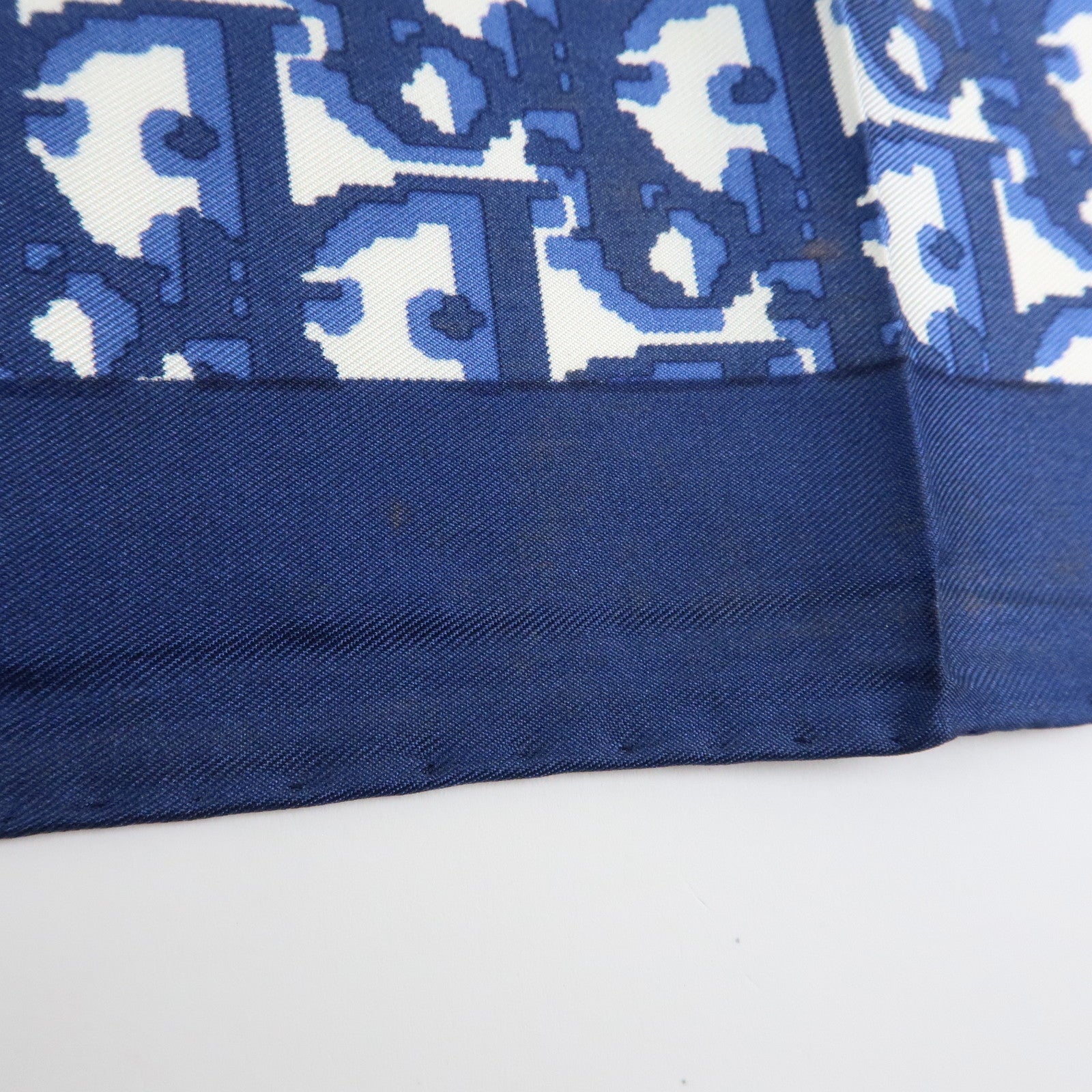 Christian Dior Trotter Silk 100% Scarf Navy Blue White