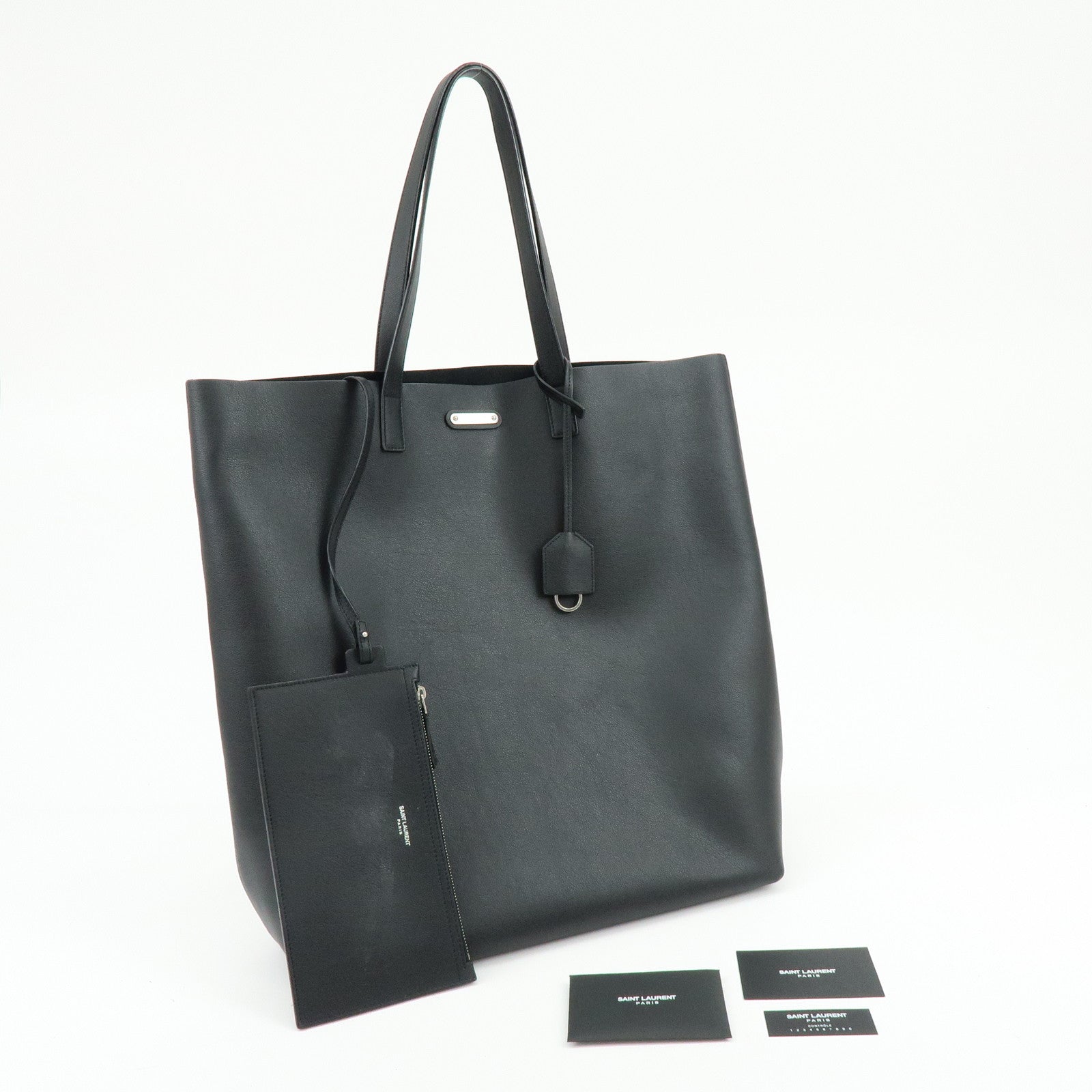 SAINT LAURENT Leather Sac Shopping Tote Bag Shoulder Bag Black 467946