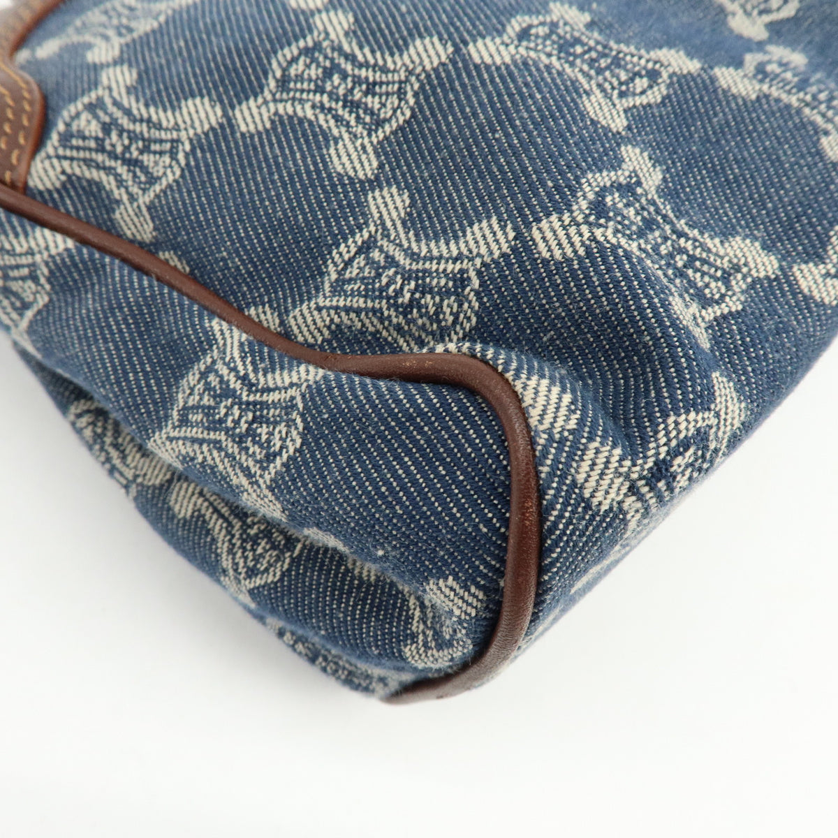 CELINE Paris Macadam Denim Leather Mini Tote Hand Bag Navy Brown