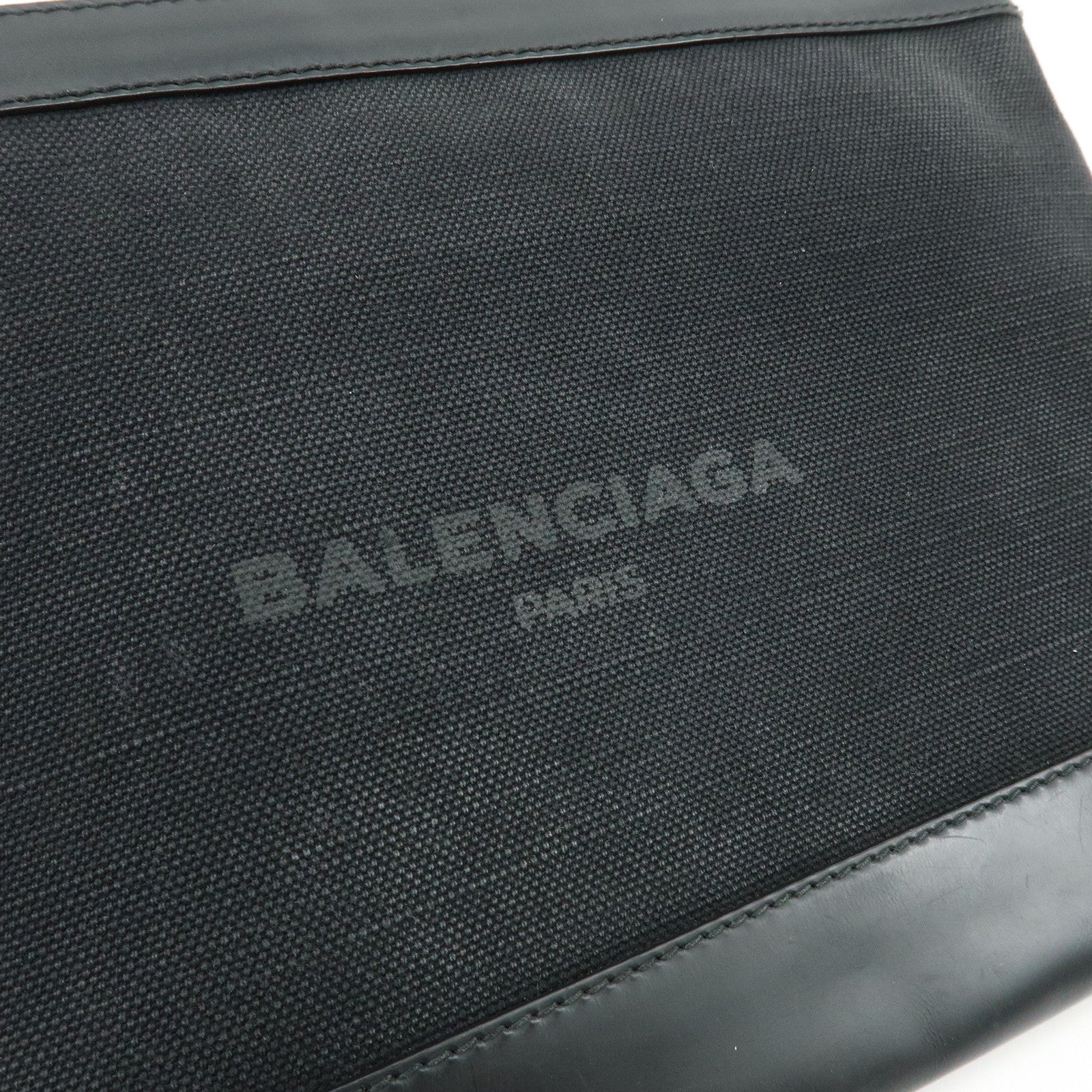 BALENCIAGA Navy Clip M Canvas Leather Clutch Bag Black 373834