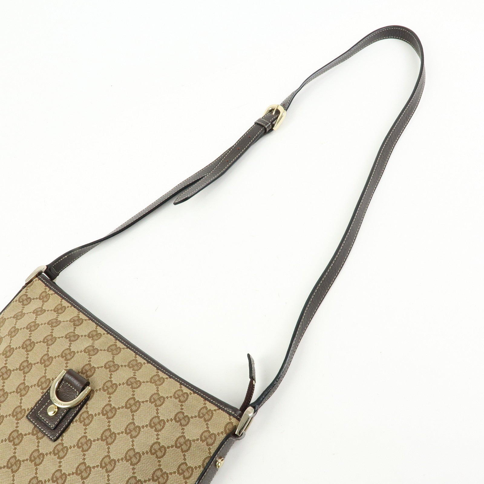 GUCCI Abbey GG Canvas Leather Shoulder Crossbody Bag Brown 131326