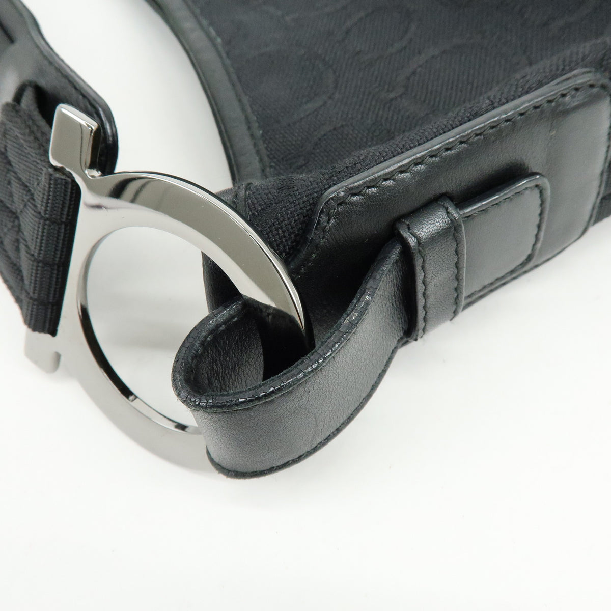 Ferragamo Gancini Canvas Leather Shoulder Bag Hand Bag Black