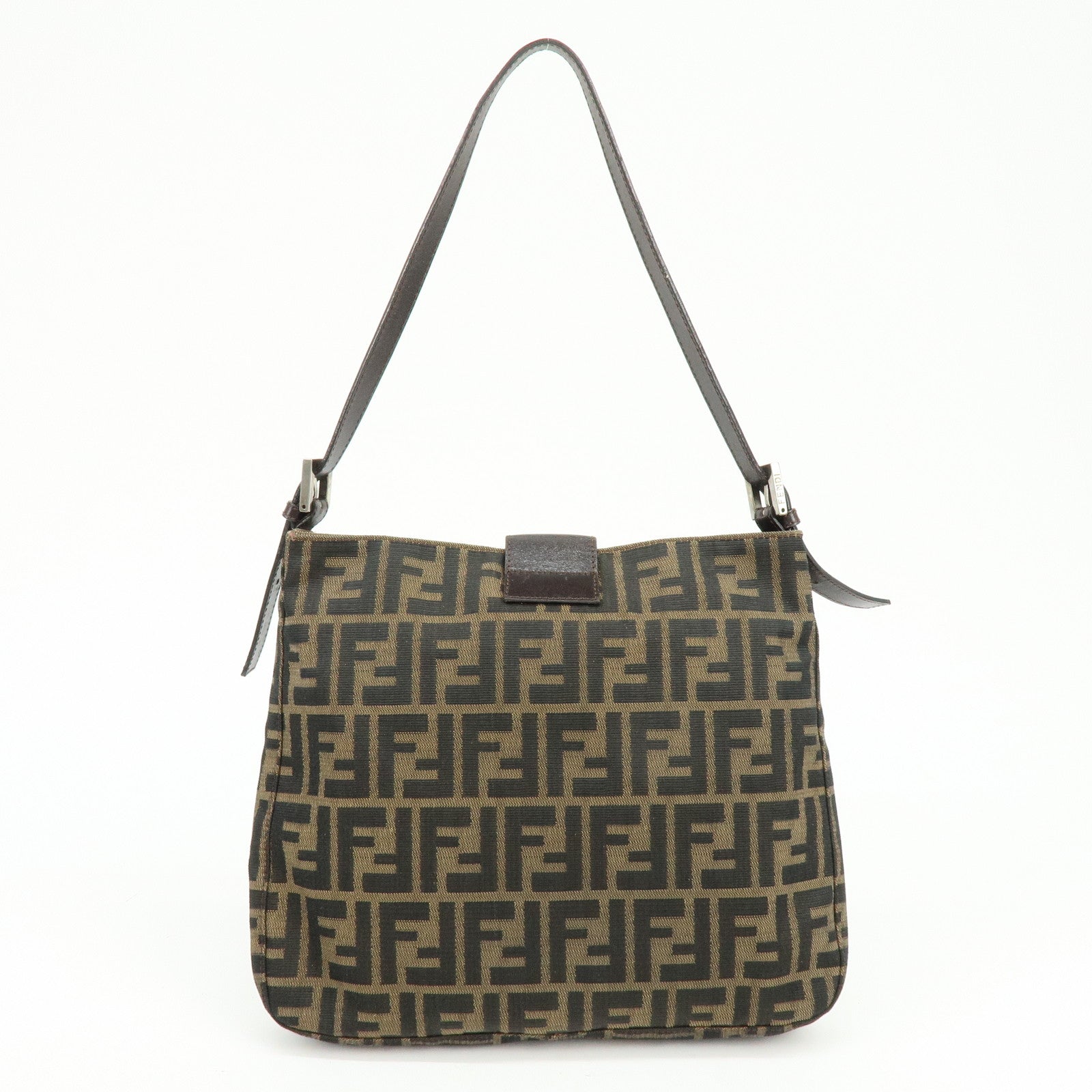 FENDI Zucca Jacquard Canvas Leather Hand Bag Shoulder Bag Brown