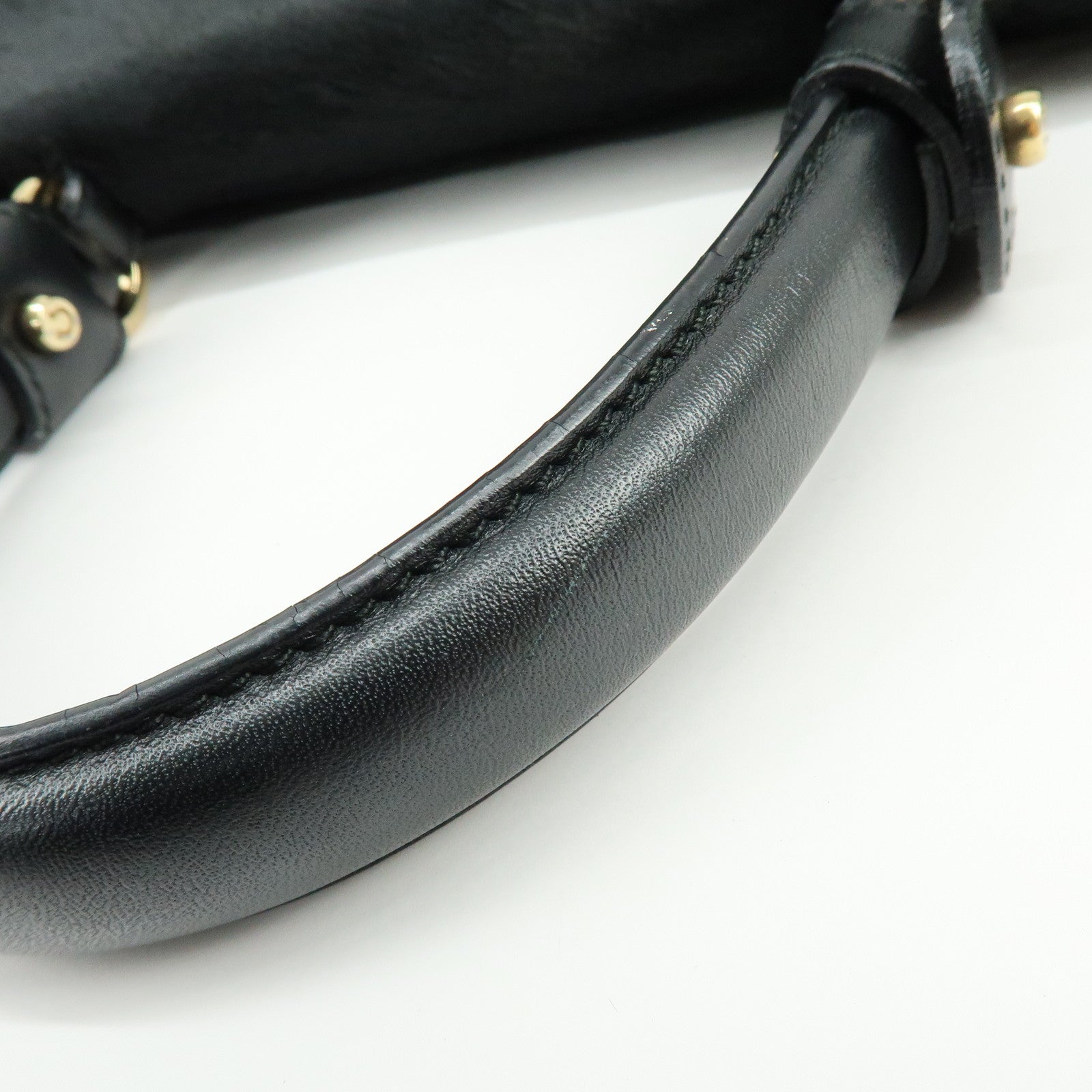 Ferragamo Gancini Unborn Calf Leather 2Way Bag Top Handle Bag Black