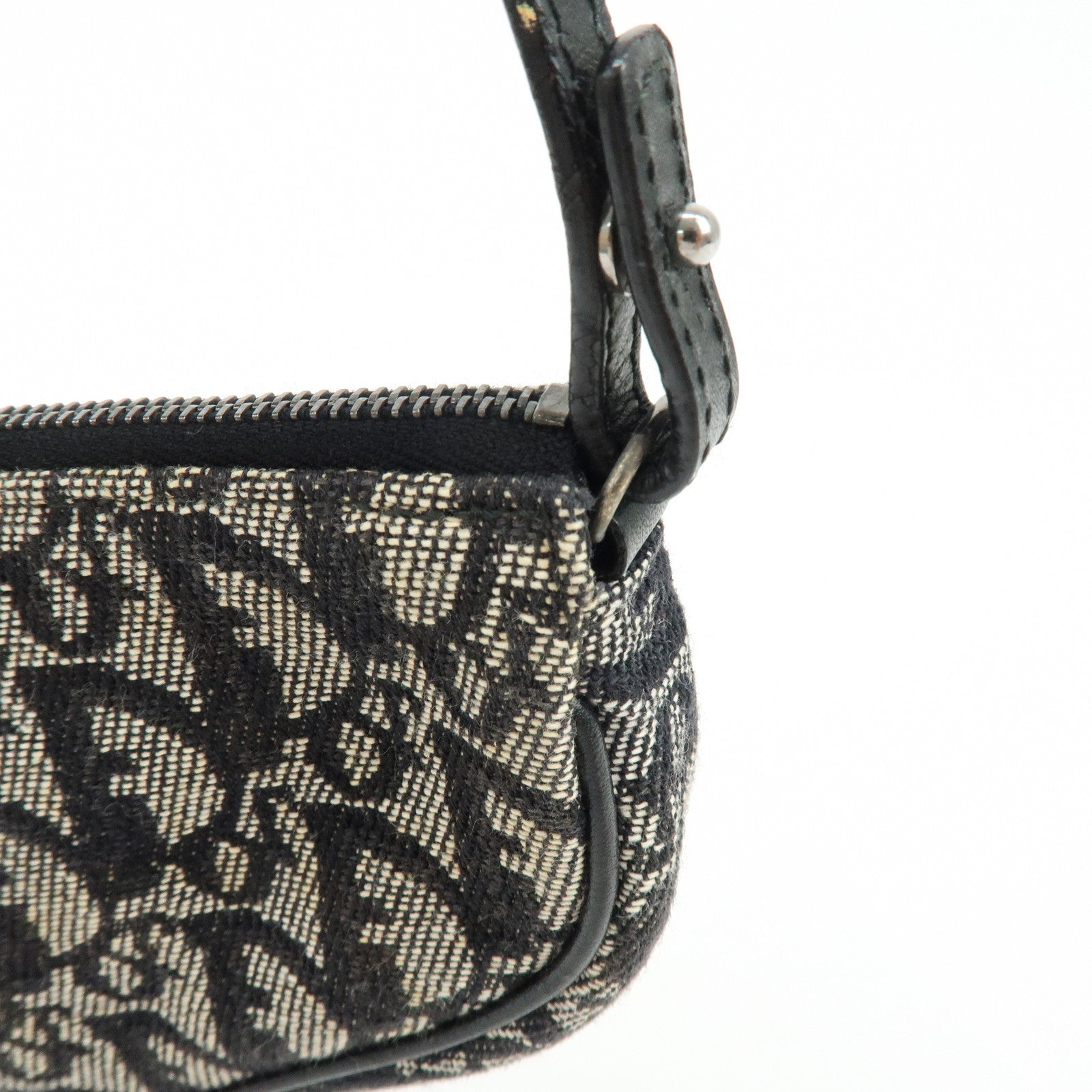 Christian Dior Trotter Jacquard Leather Saddle Bag Pouch Black