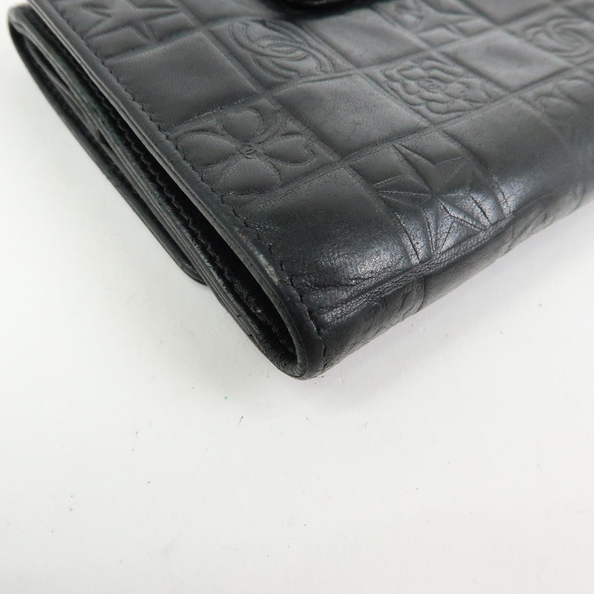 CHANEL Icon Line COCO Mark Lamb Skin W Hook Compact Wallet Black