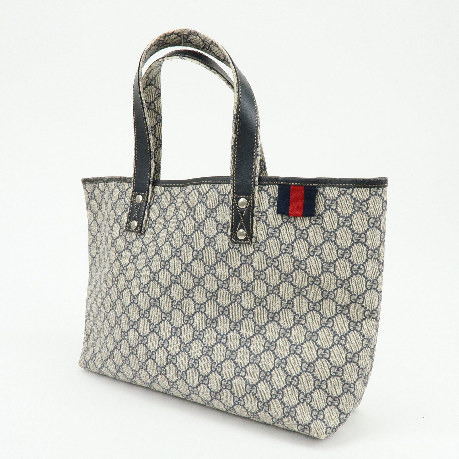 GUCCI Sherry GG Supreme Leather Tote Bag Shoulder Bag Navy Ivory 211134