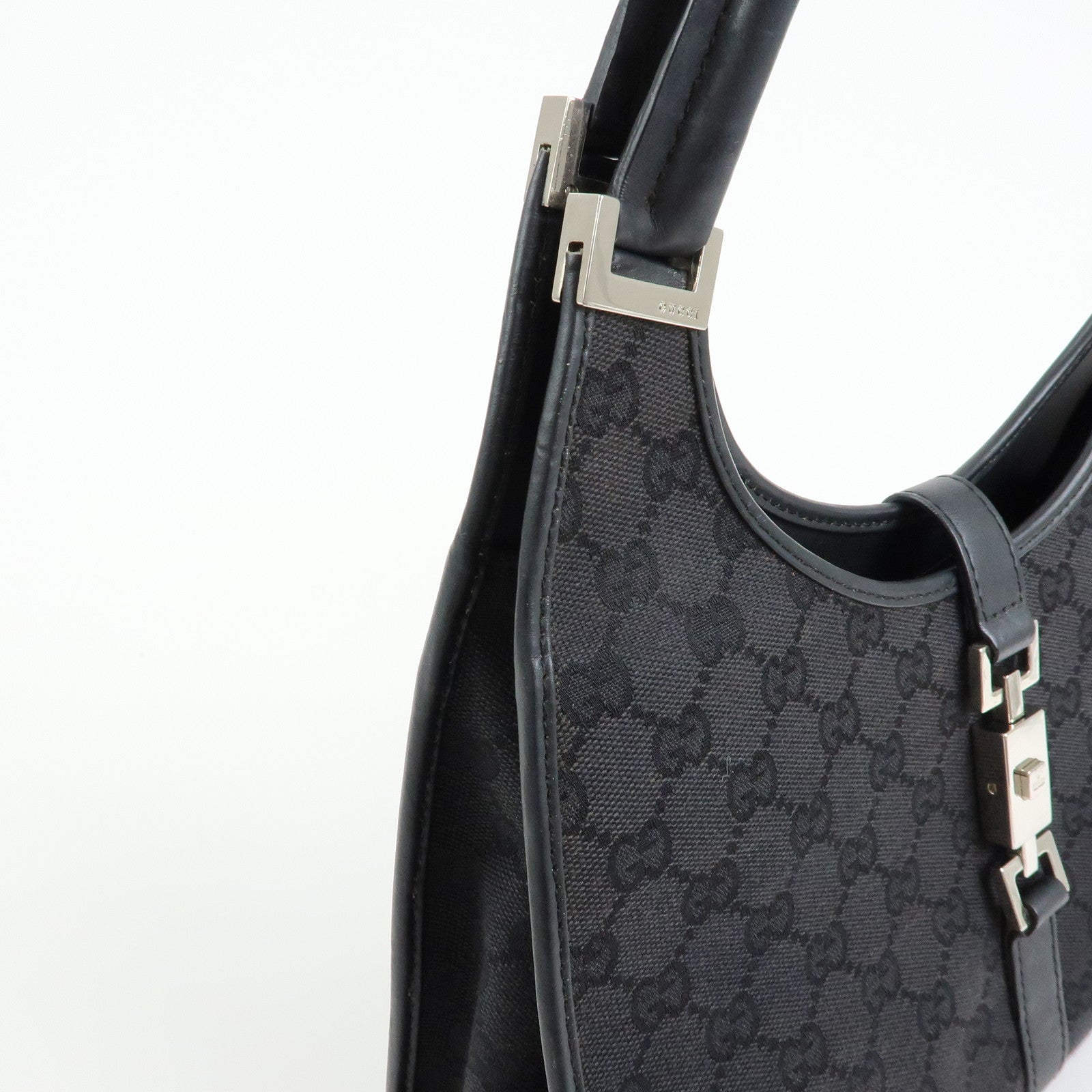 GUCCI Jackie GG Canvas Leather Hand Bag Shoulder Bag Black 001・1067