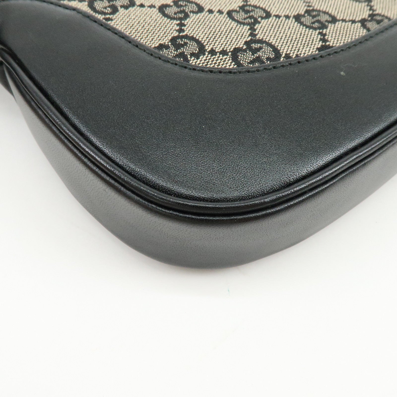 GUCCI Jackie GG Canvas Leather Shoulder Hand Bag Beige Black 001・3306