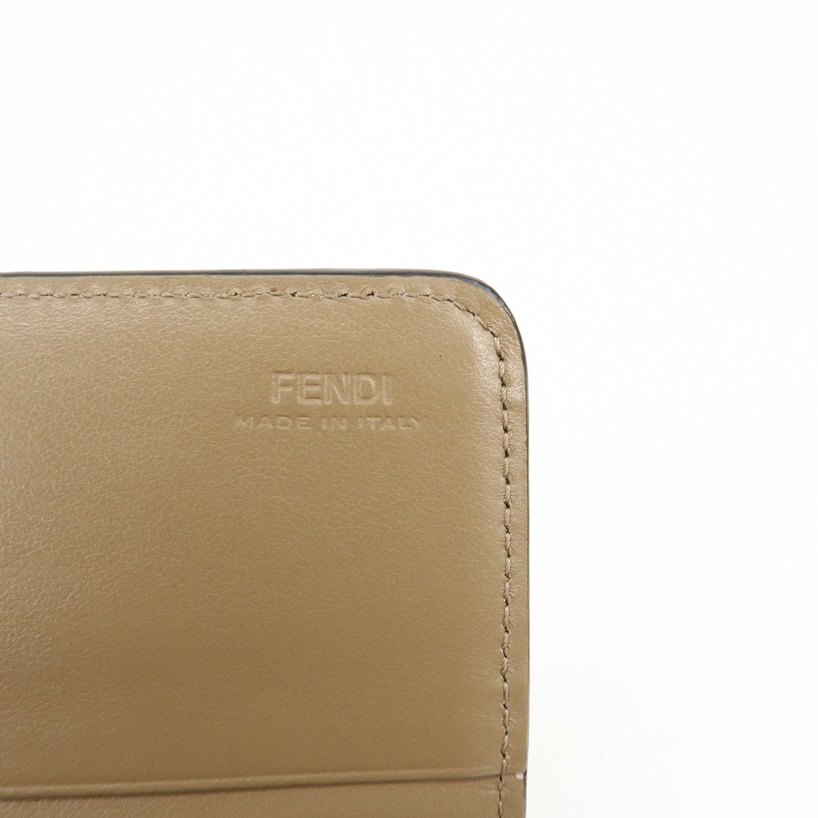 FENDI Leather Studs Chain Shoulder Wallet Long Wallet Beige 8M0365