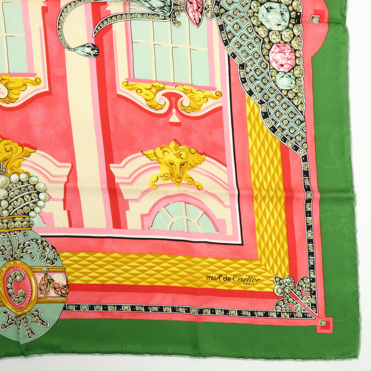 Cartier Must de Cartier Silk 100% Scarf Pink Green Multicolor