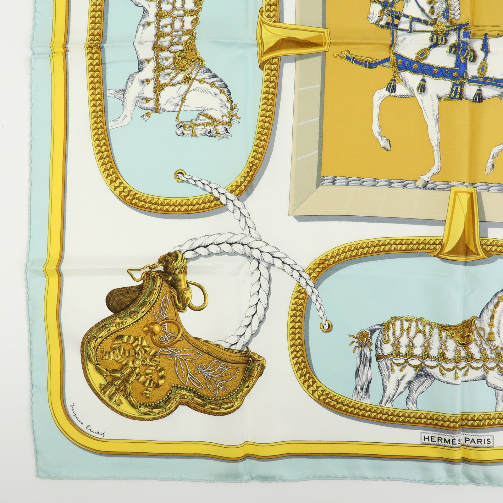 HERMES Set of 2 Carre90 Silk 100% Scarf La MARINE a RAMES/GRAND APPARAT