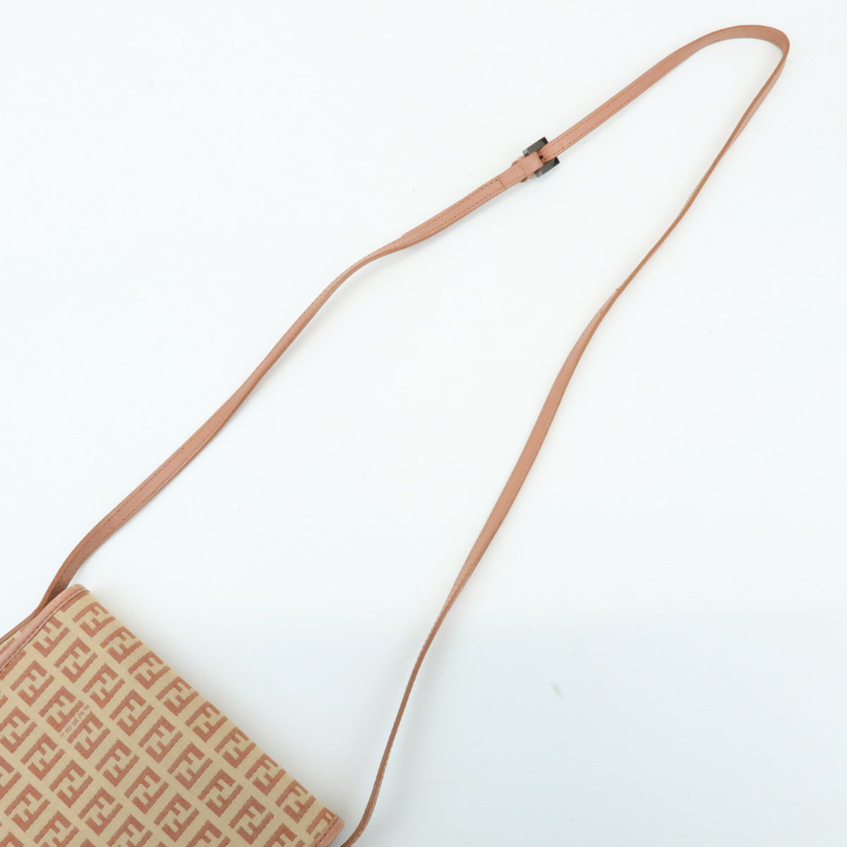 FENDI Zucchino Canvas Leather Shoulder Crossbody Bag Beige Pink 8BT052