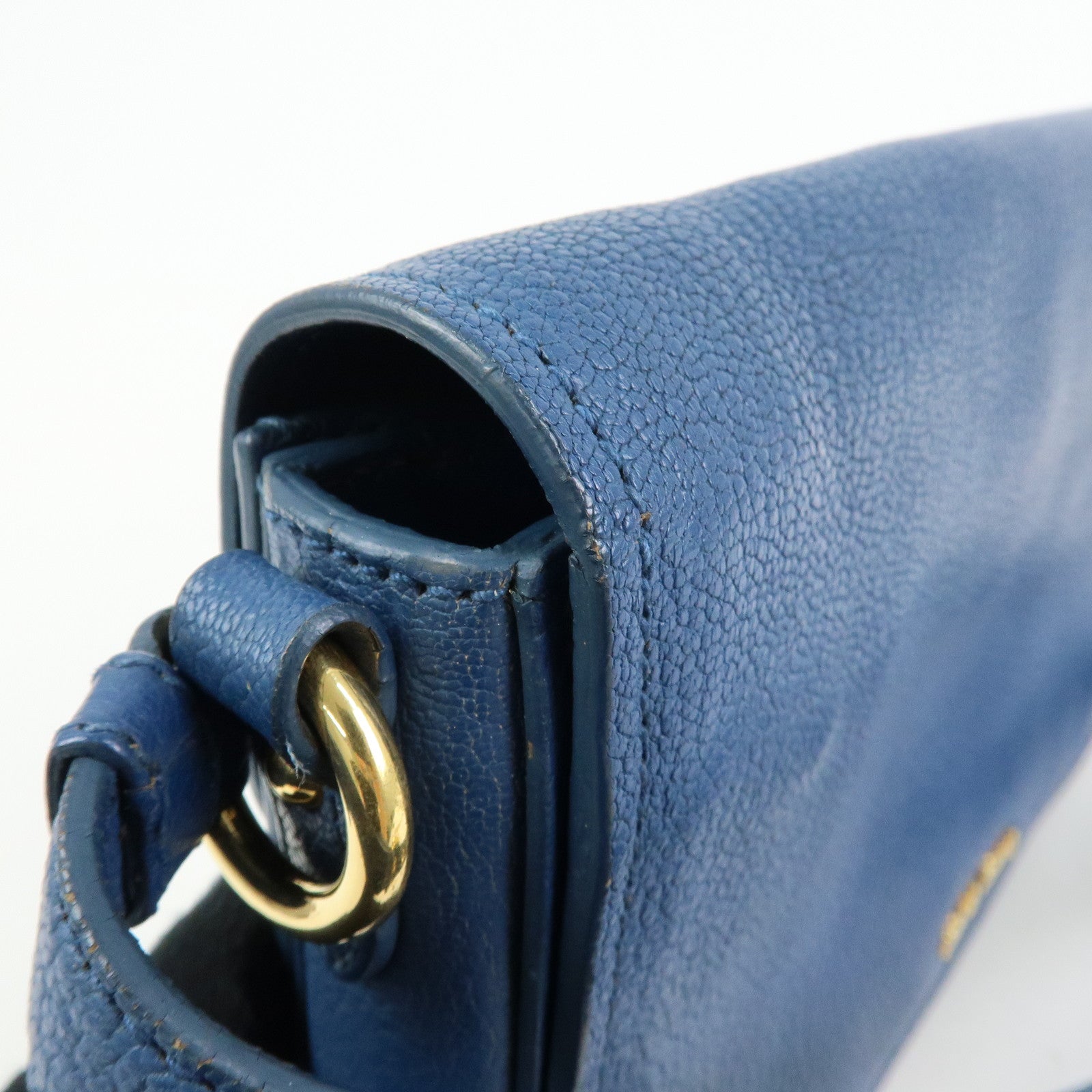 MIU MIU Madras Leather Shoulder Bag Hand Bag Blue