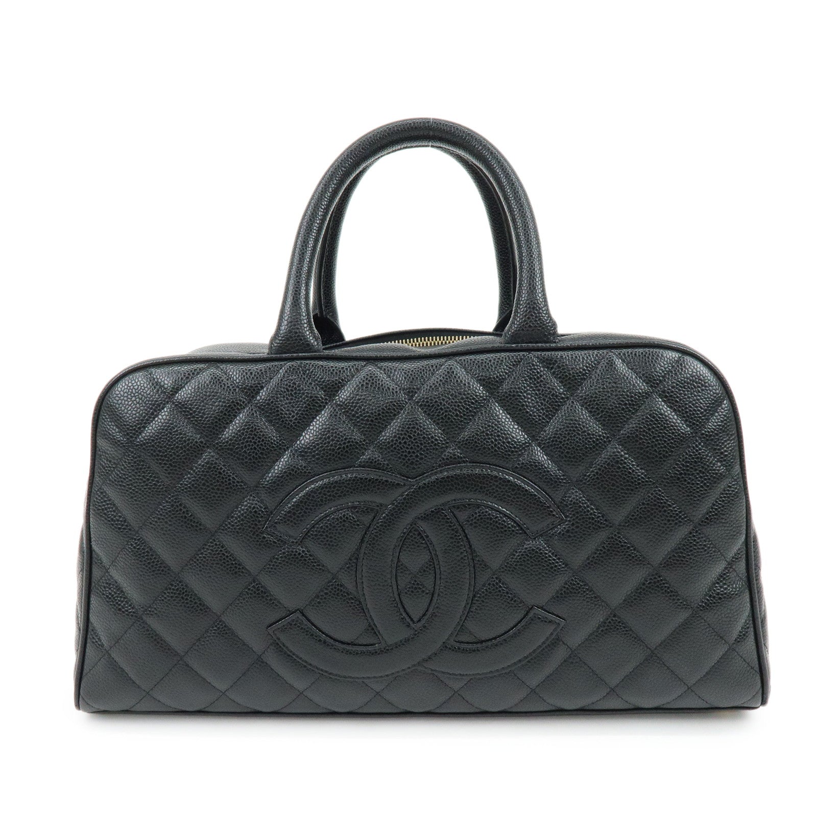 CHANEL Matelasse Caviarskin Leather Boston Bag Black