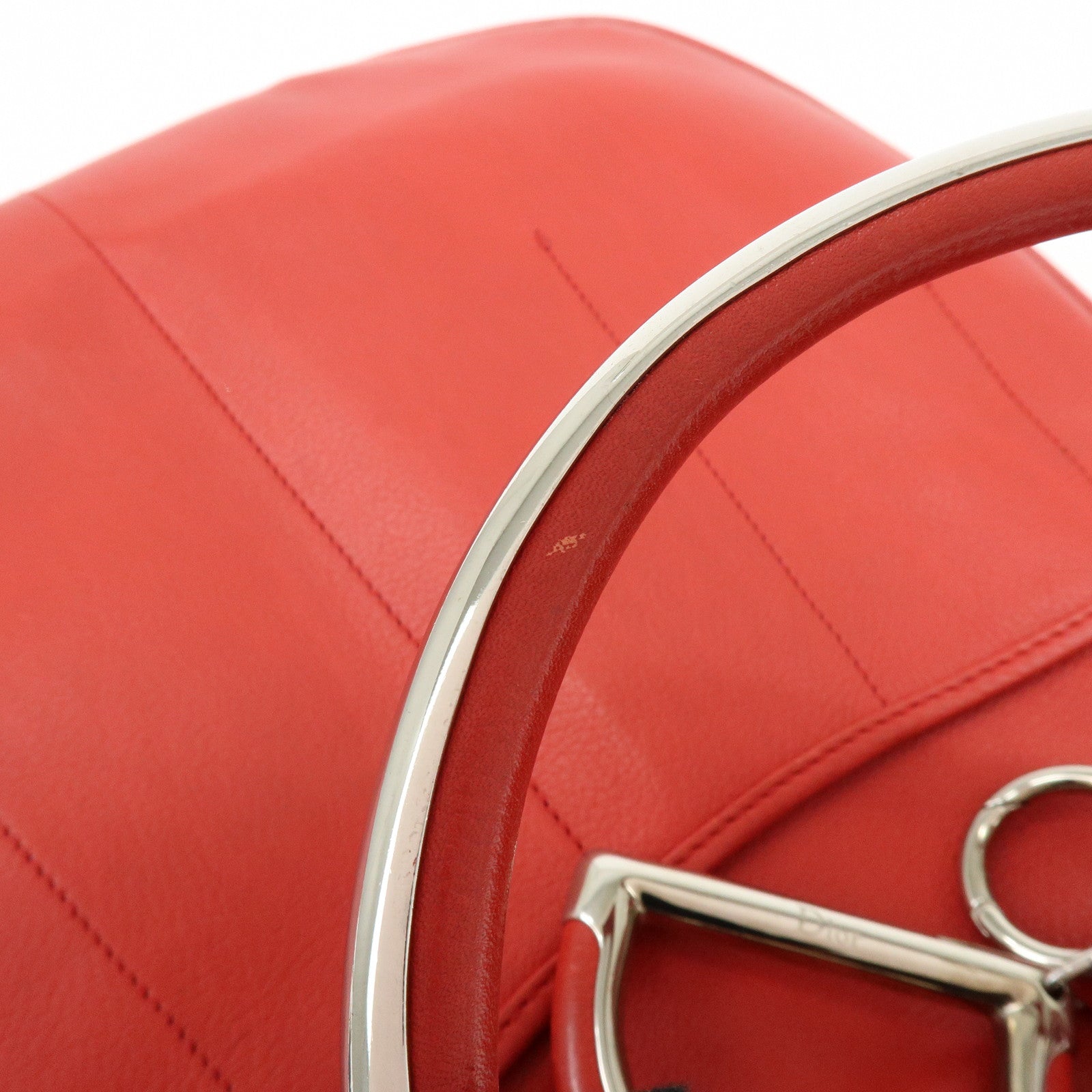 Christian Dior Leather Shoulder Bag Hand Bag D-charm Red