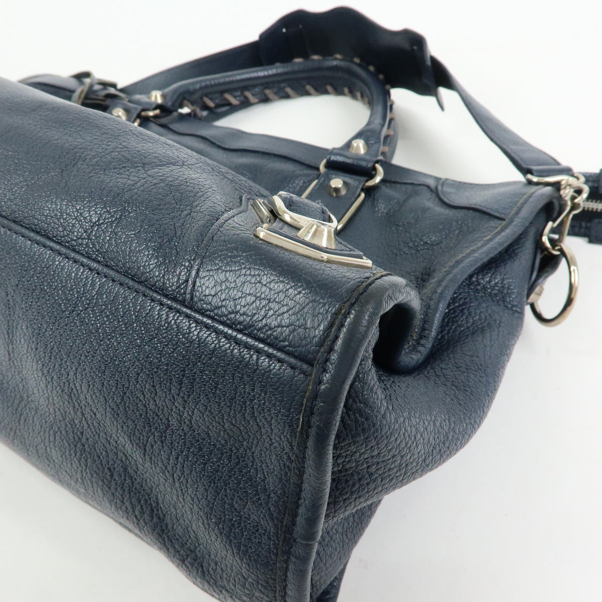 BALENCIAGA Classic Metallic Edge City Leather 2Way Bag Navy 390154