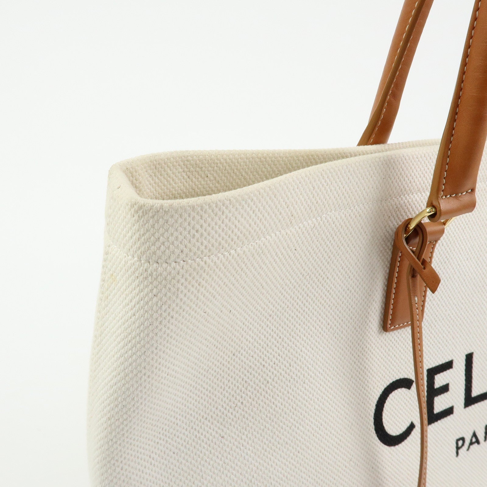 Celine Horizontal Cabas Canvas Leather Tote Bag Natural