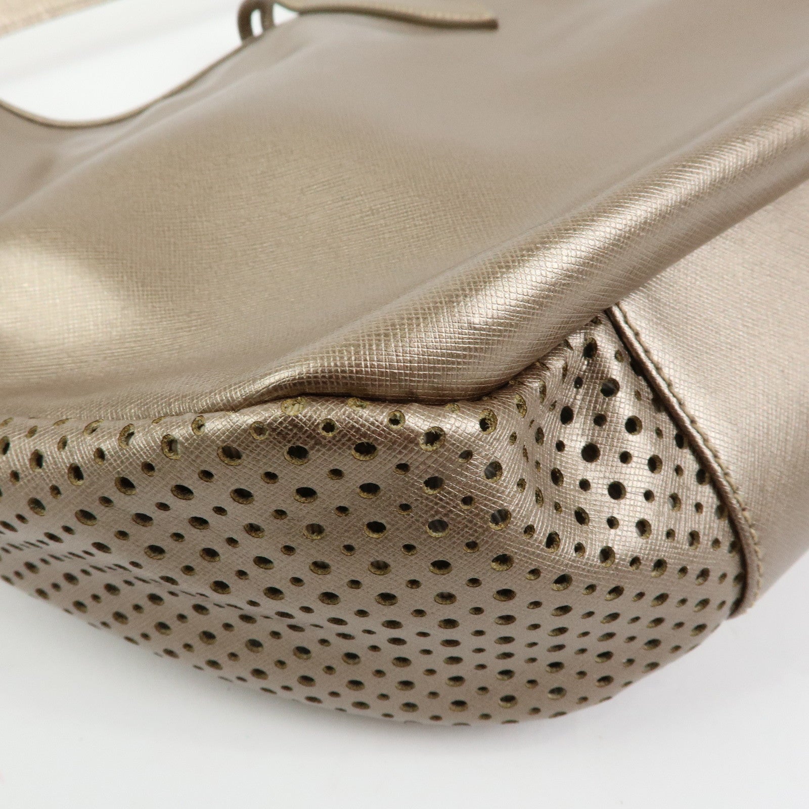 Ferragamo Gancini Leather Shoulder Bag Hand Bag Metallic Pink Beige
