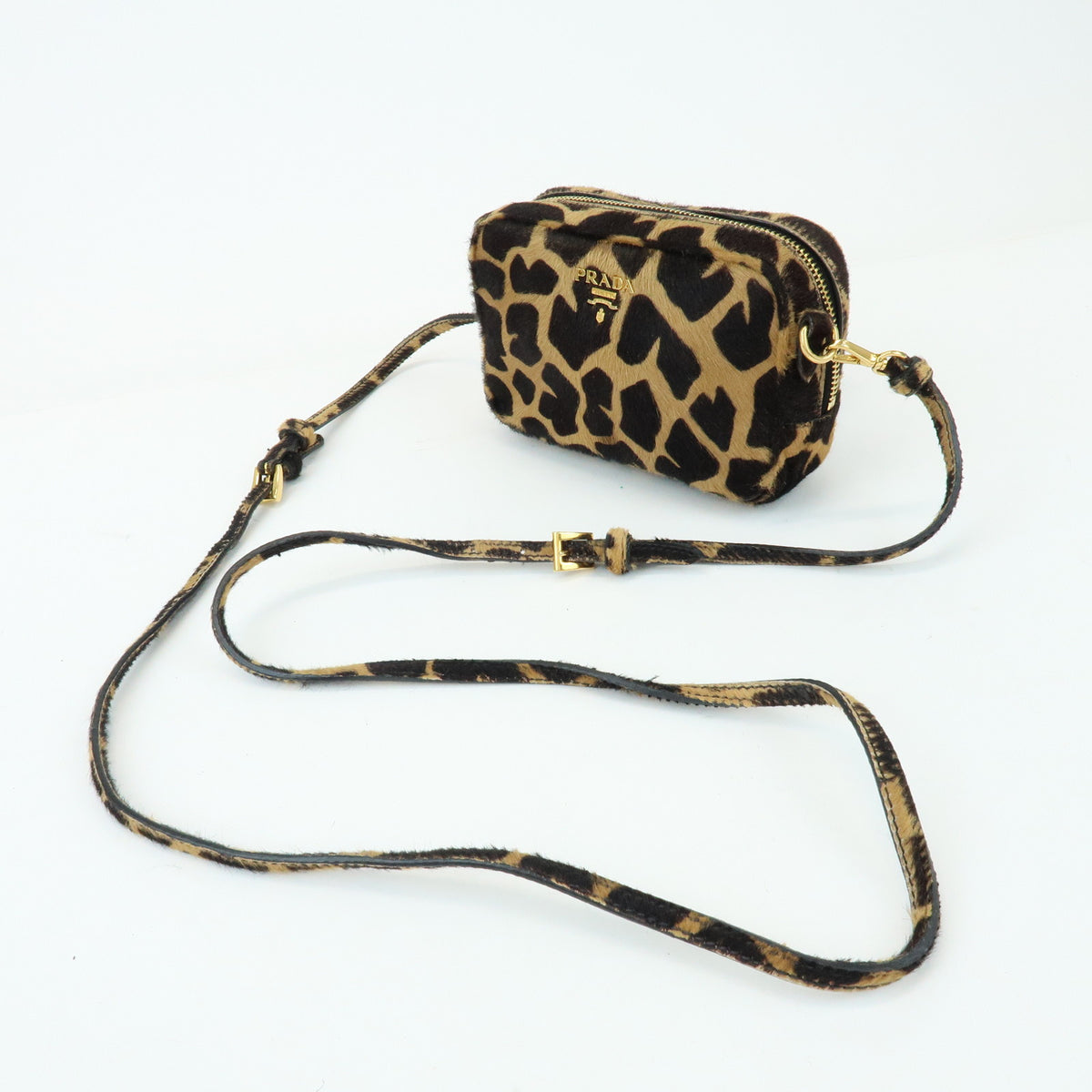 PRADA Pony Hair Leopard Mini Shoulder Bag Camera Bag 1N1674