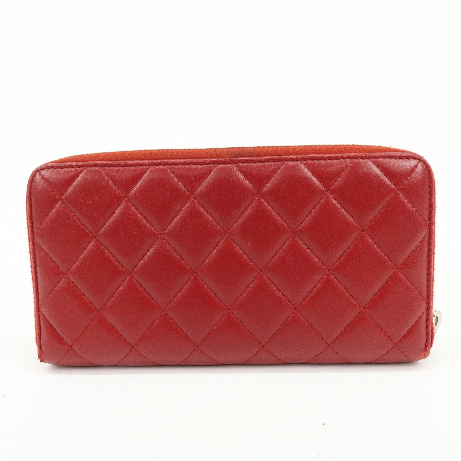 CHANEL COCO Mark Matelasse Round Zippy Long Wallet Red A50097