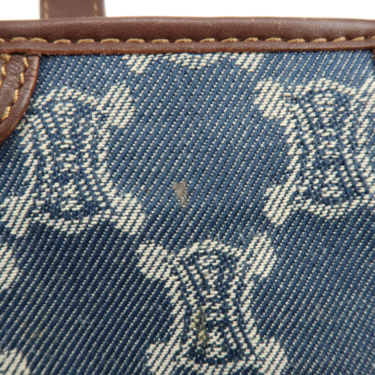 CELINE Paris Macadam Denim Leather Mini Tote Hand Bag Navy Brown